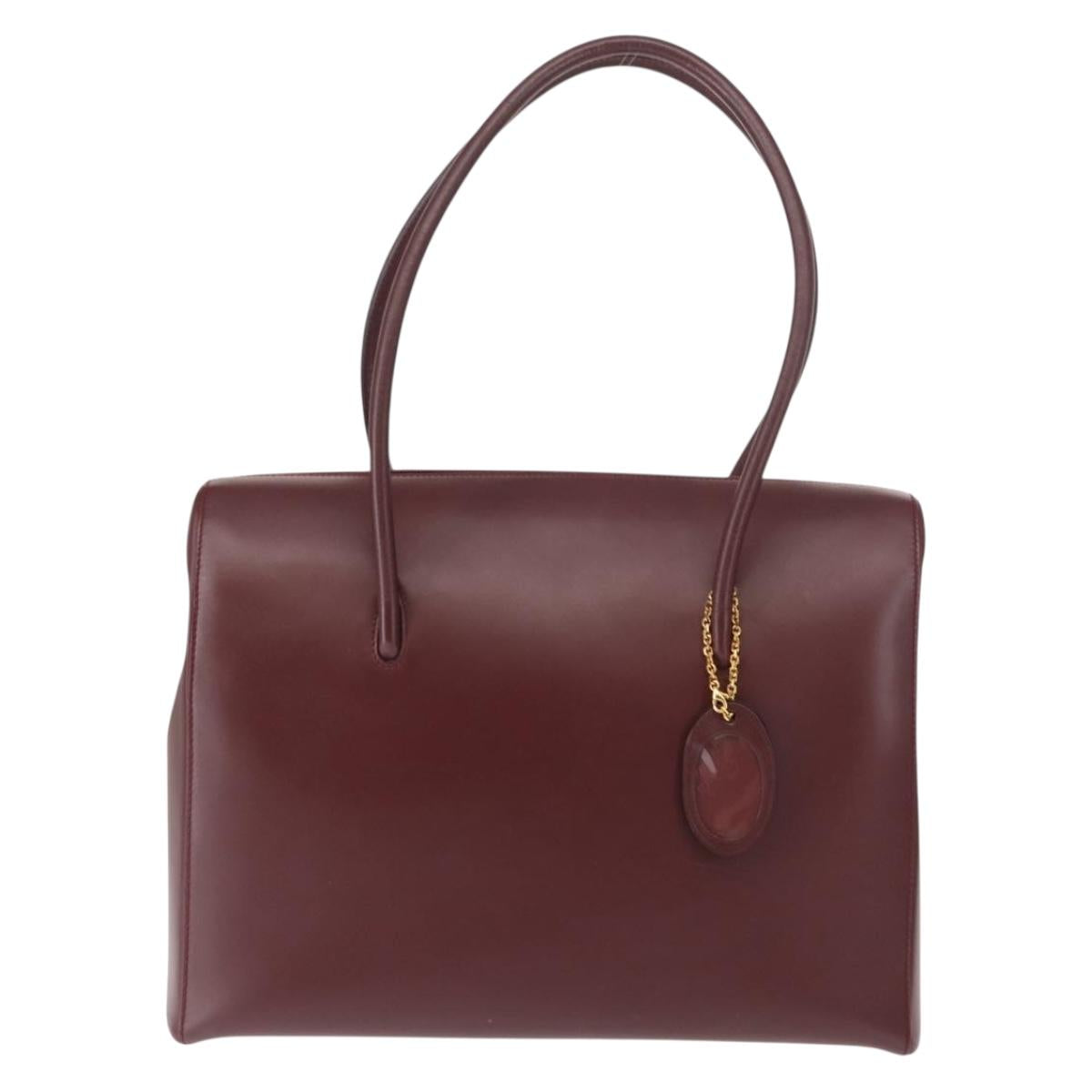 CARTIER Hand Bag Leather Bordeaux Auth ki6008