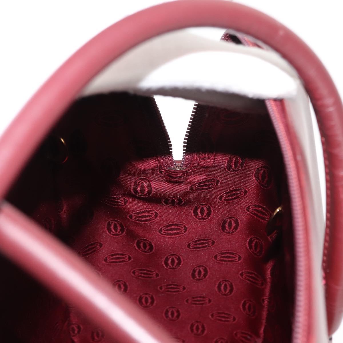 CARTIER Hand Bag Leather Bordeaux Auth ki6008