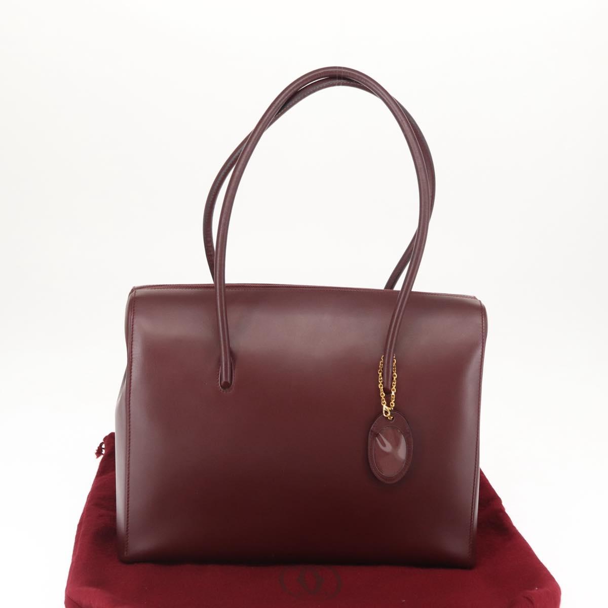 CARTIER Hand Bag Leather Bordeaux Auth ki6008