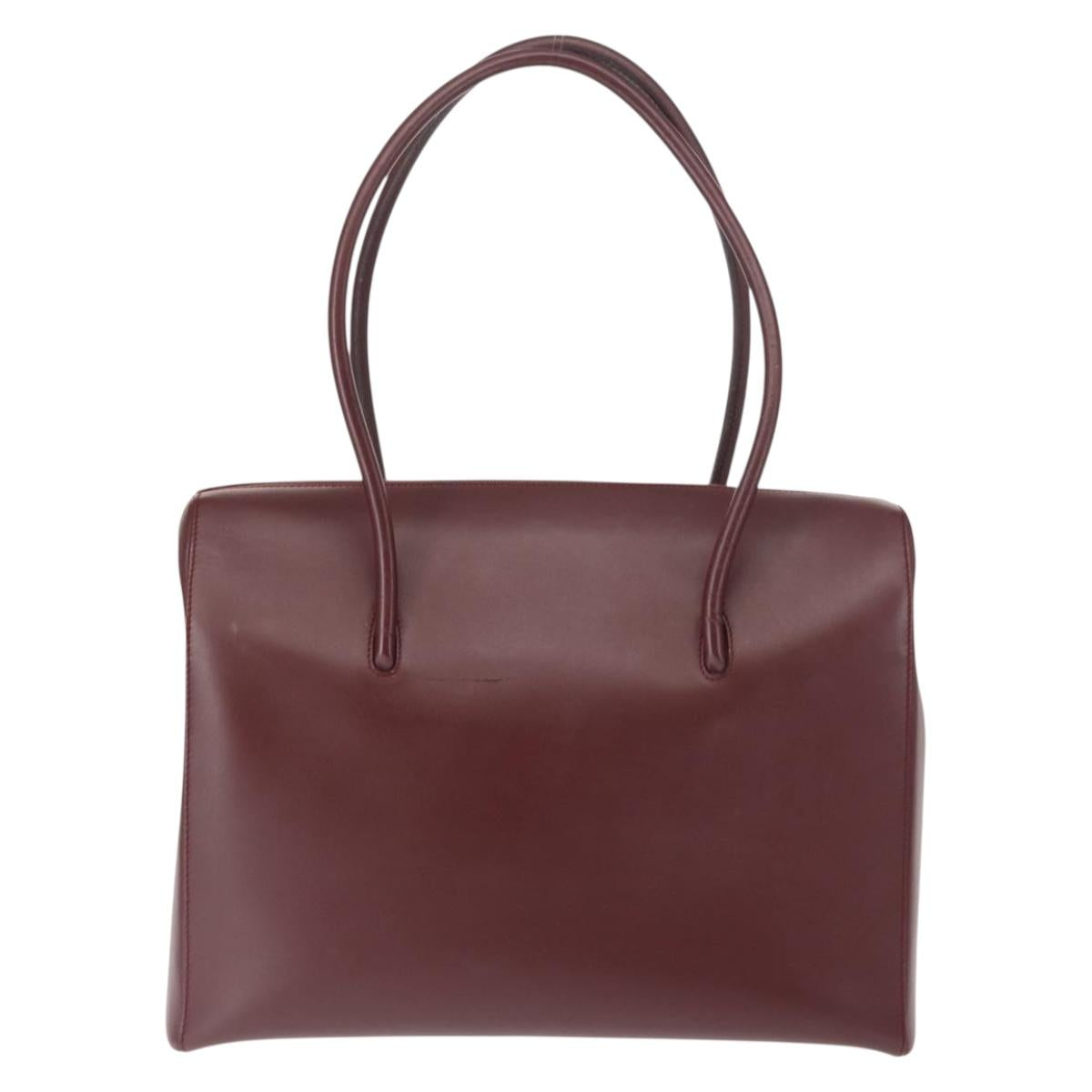 CARTIER Hand Bag Leather Bordeaux Auth ki6008