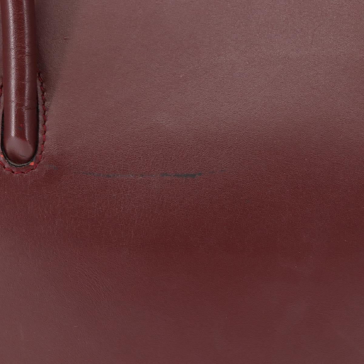 CARTIER Hand Bag Leather Bordeaux Auth ki6008