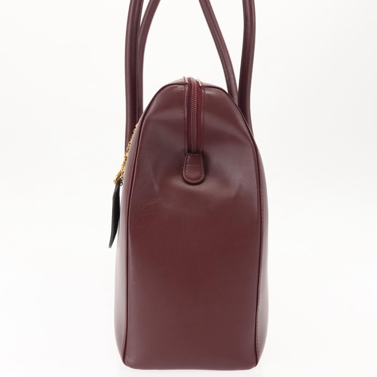 CARTIER Hand Bag Leather Bordeaux Auth ki6008