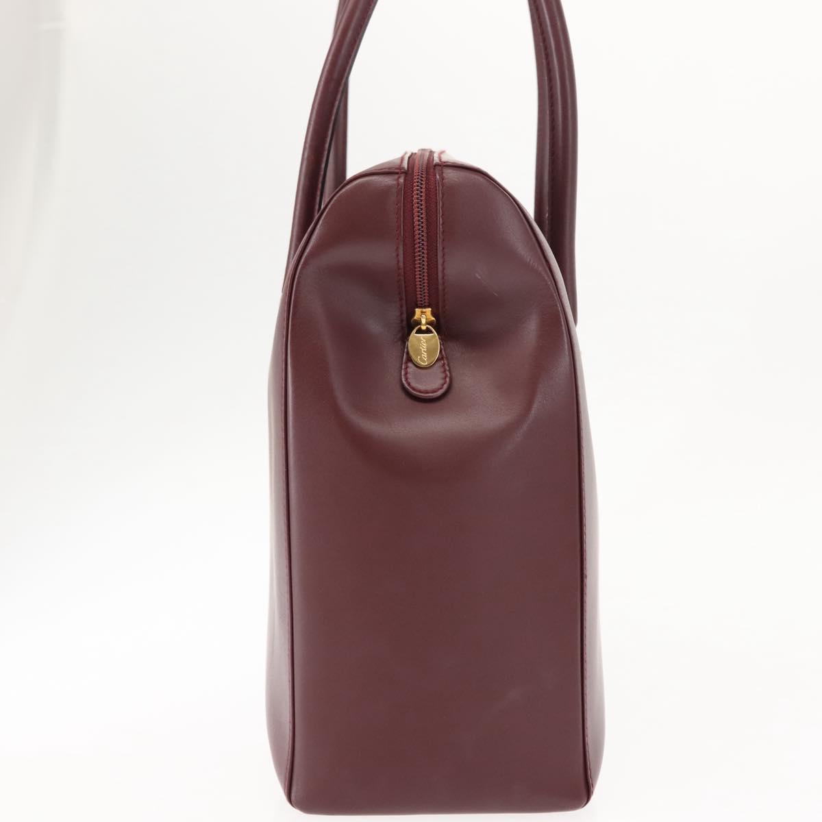 CARTIER Hand Bag Leather Bordeaux Auth ki6008