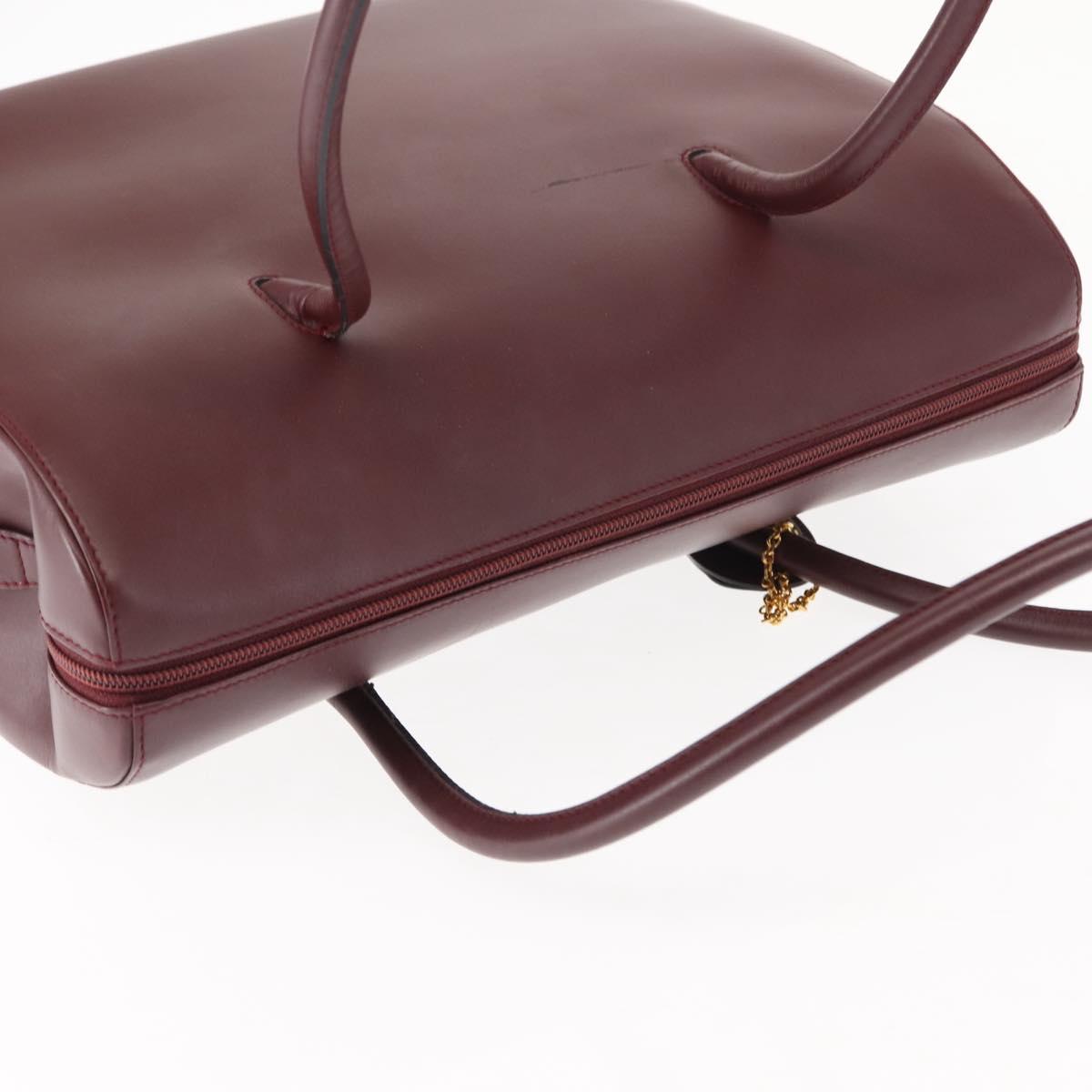CARTIER Hand Bag Leather Bordeaux Auth ki6008