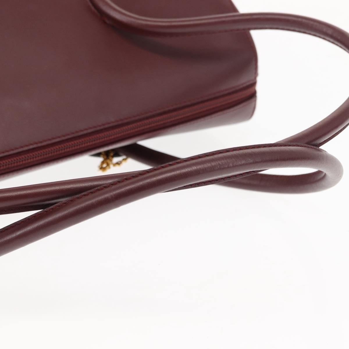 CARTIER Hand Bag Leather Bordeaux Auth ki6008