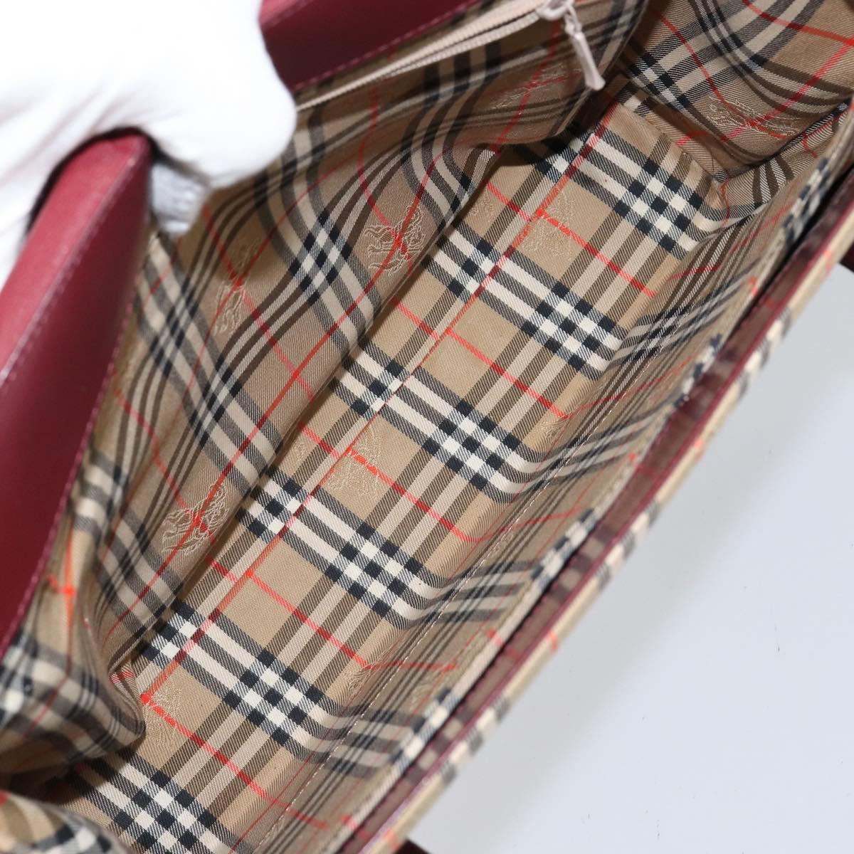 BURBERRY Nova Check Hand Bag Canvas Leather Bordeaux Beige Auth ki6009