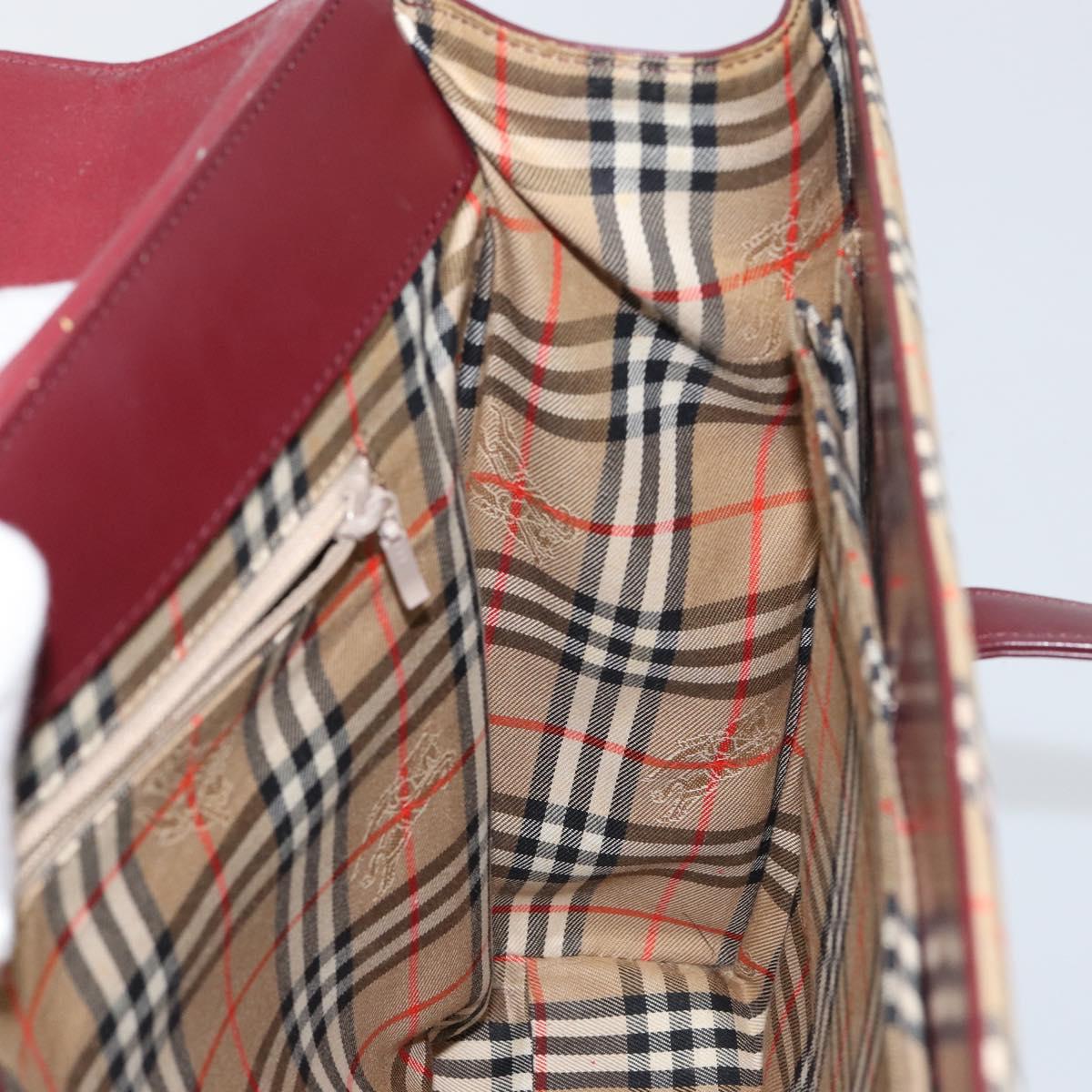 BURBERRY Nova Check Hand Bag Canvas Leather Bordeaux Beige Auth ki6009