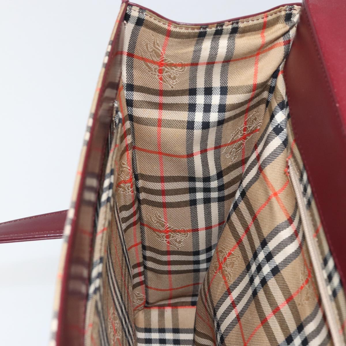 BURBERRY Nova Check Hand Bag Canvas Leather Bordeaux Beige Auth ki6009
