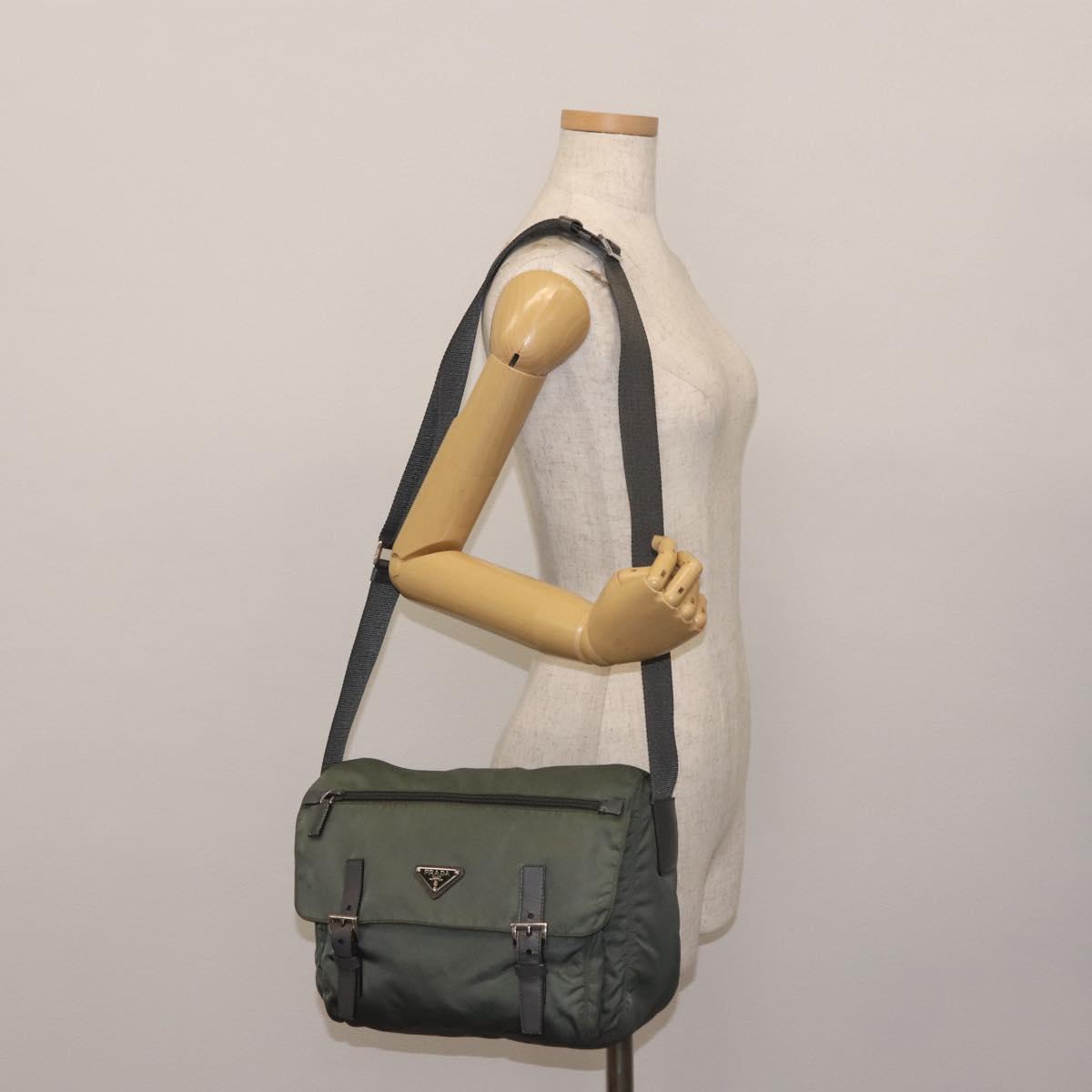 PRADA Shoulder Bag Nylon Khaki Auth ki6015