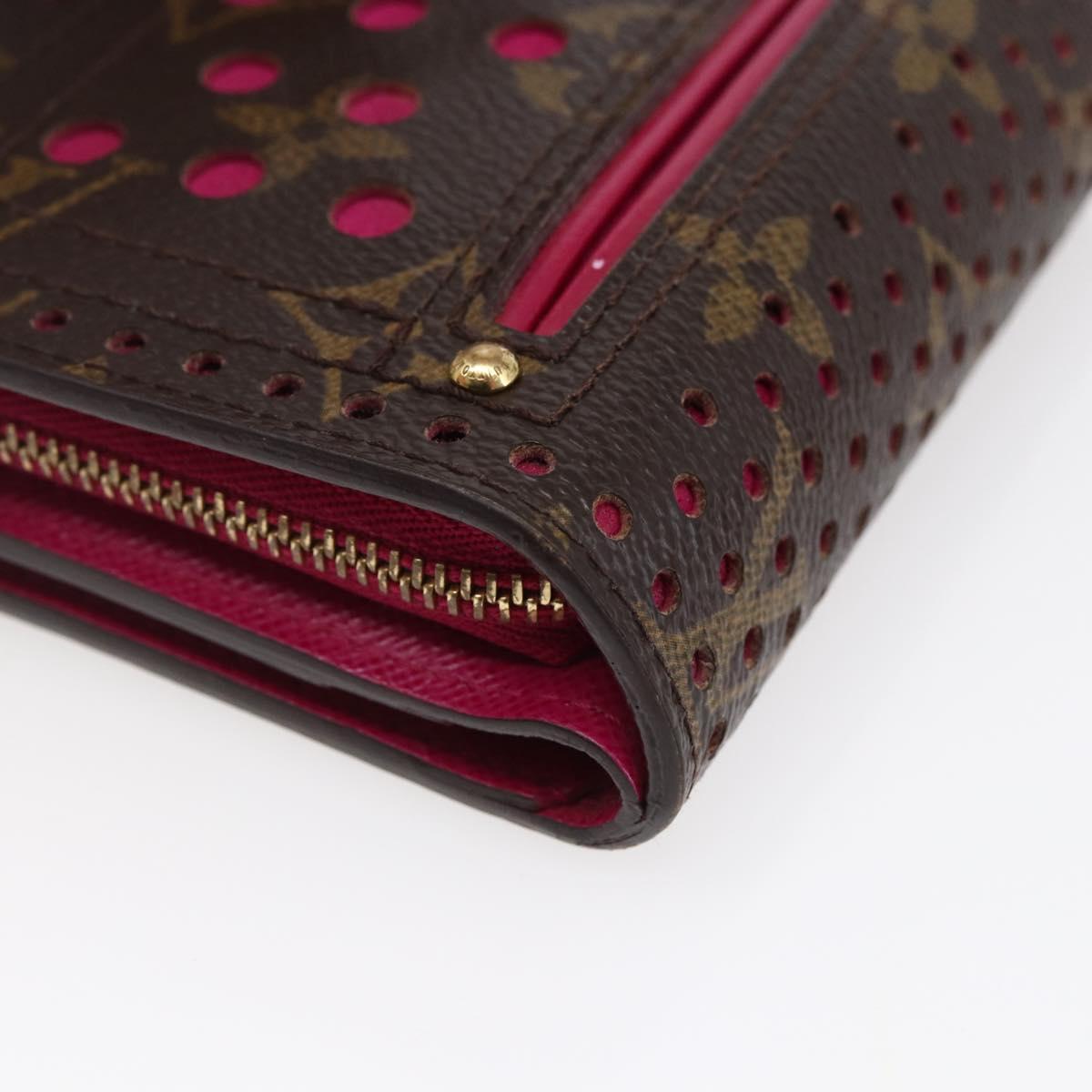 LOUIS VUITTON Monogram Perfo Compact zip Wallet Fuchsia M95188 LV Auth ki6022