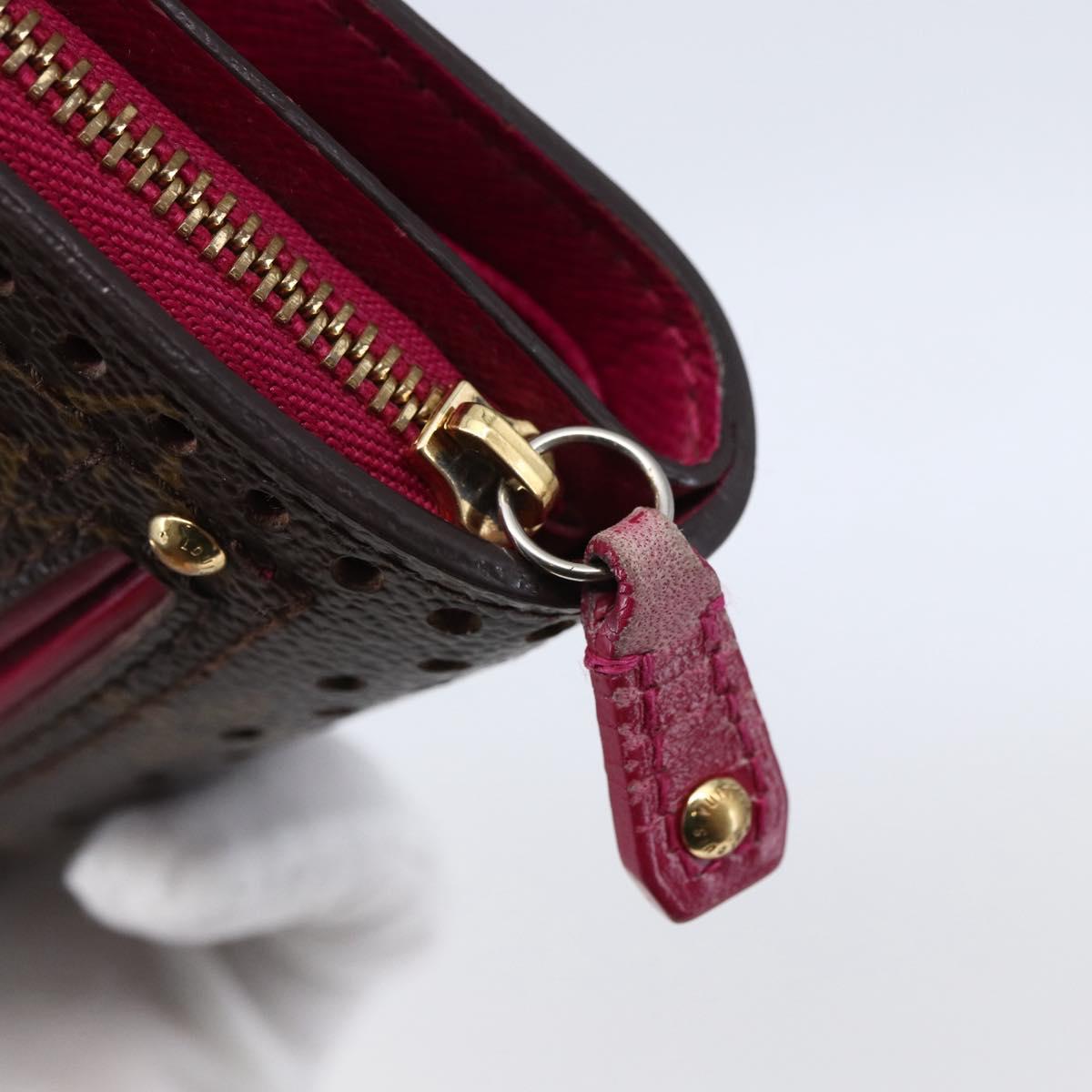 LOUIS VUITTON Monogram Perfo Compact zip Wallet Fuchsia M95188 LV Auth ki6022