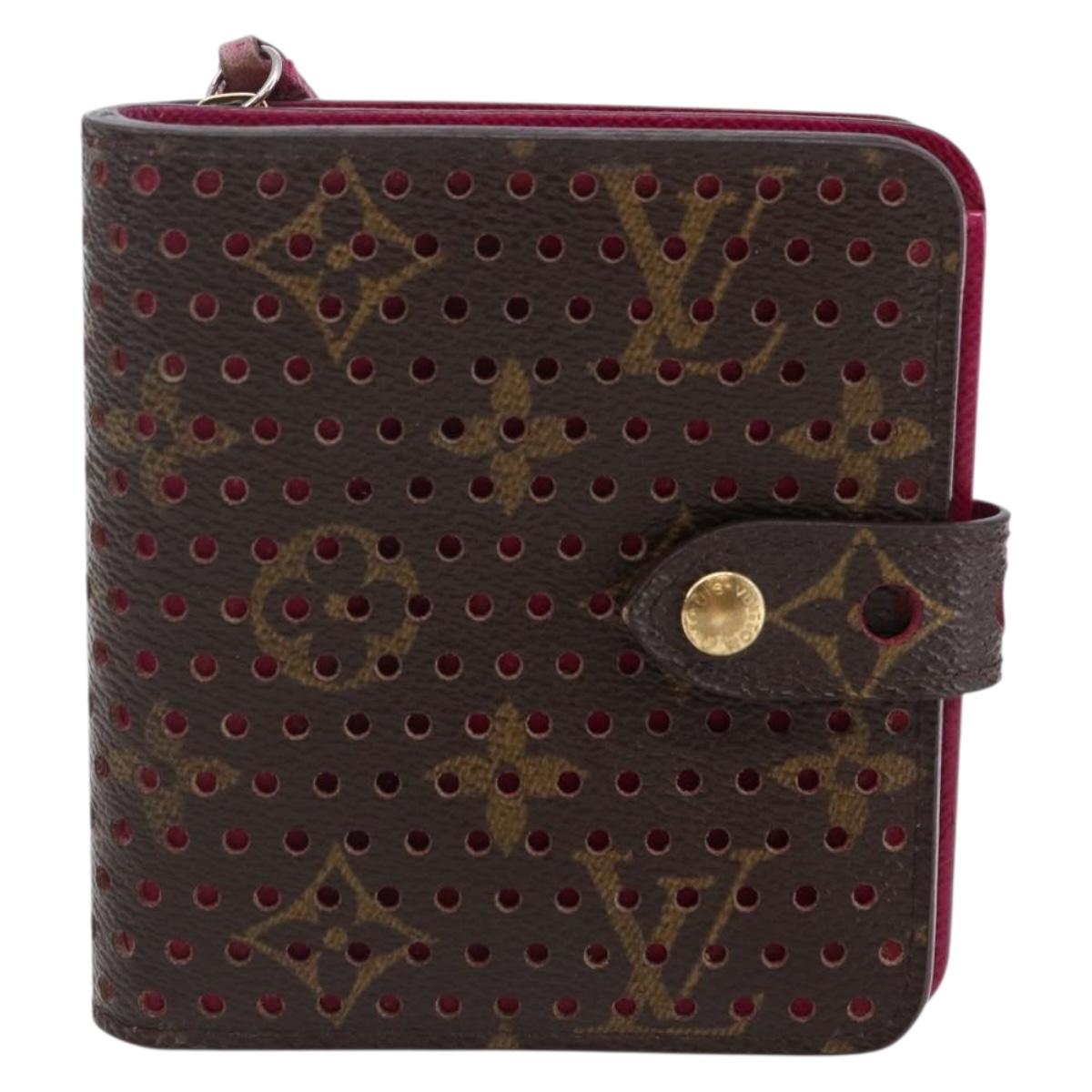 LOUIS VUITTON Monogram Perfo Compact zip Wallet Fuchsia M95188 LV Auth ki6022