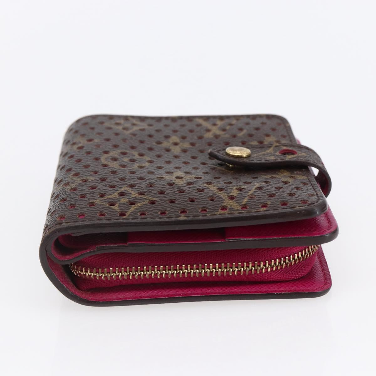 LOUIS VUITTON Monogram Perfo Compact zip Wallet Fuchsia M95188 LV Auth ki6022