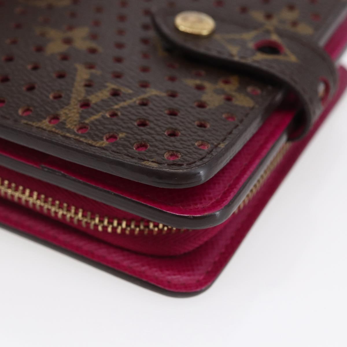 LOUIS VUITTON Monogram Perfo Compact zip Wallet Fuchsia M95188 LV Auth ki6022
