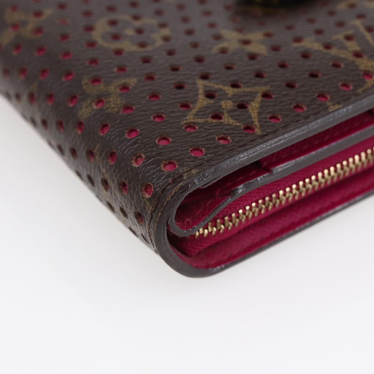 LOUIS VUITTON Monogram Perfo Compact zip Wallet Fuchsia M95188 LV Auth ki6022