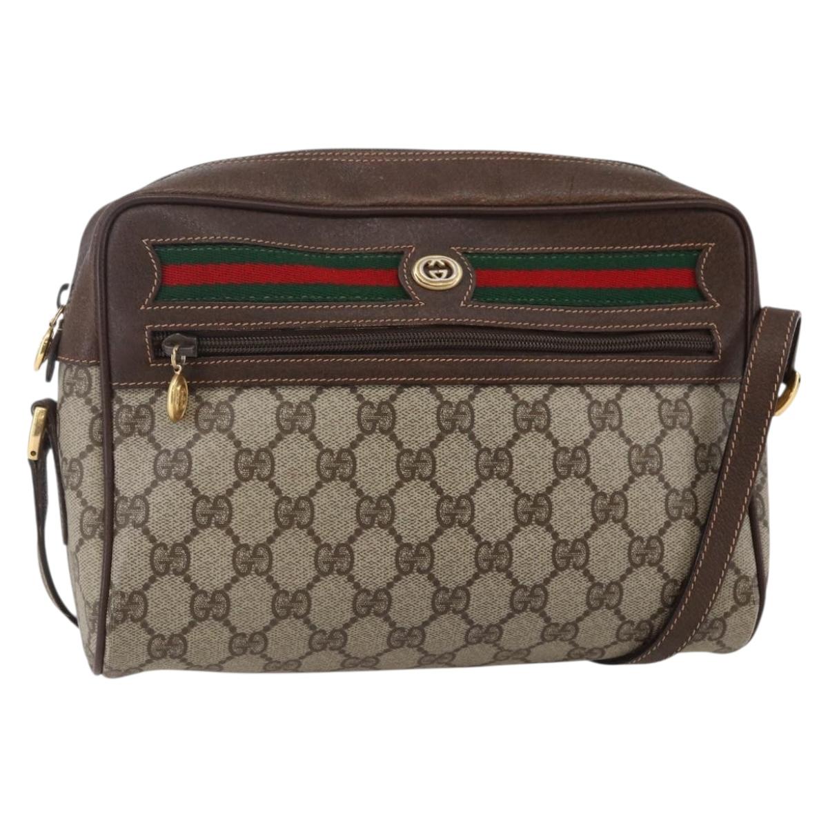 GUCCI GG Supreme Web Sherry Line Shoulder Bag PVC Leather Beige Red Auth ki6037