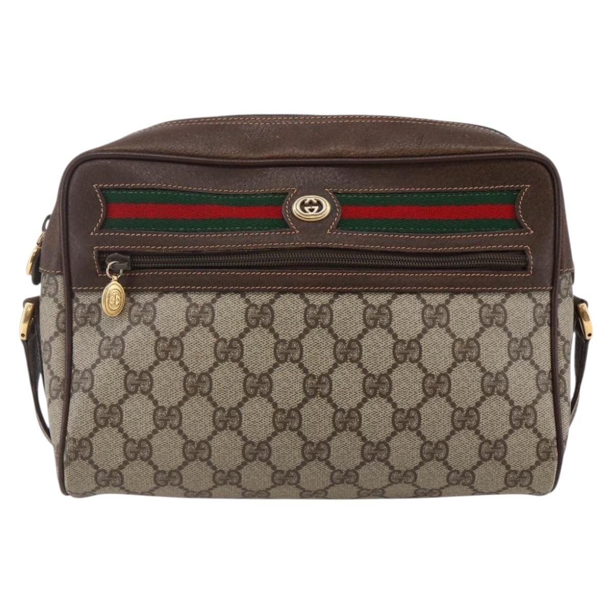 GUCCI GG Supreme Web Sherry Line Shoulder Bag PVC Leather Beige Red Auth ki6037