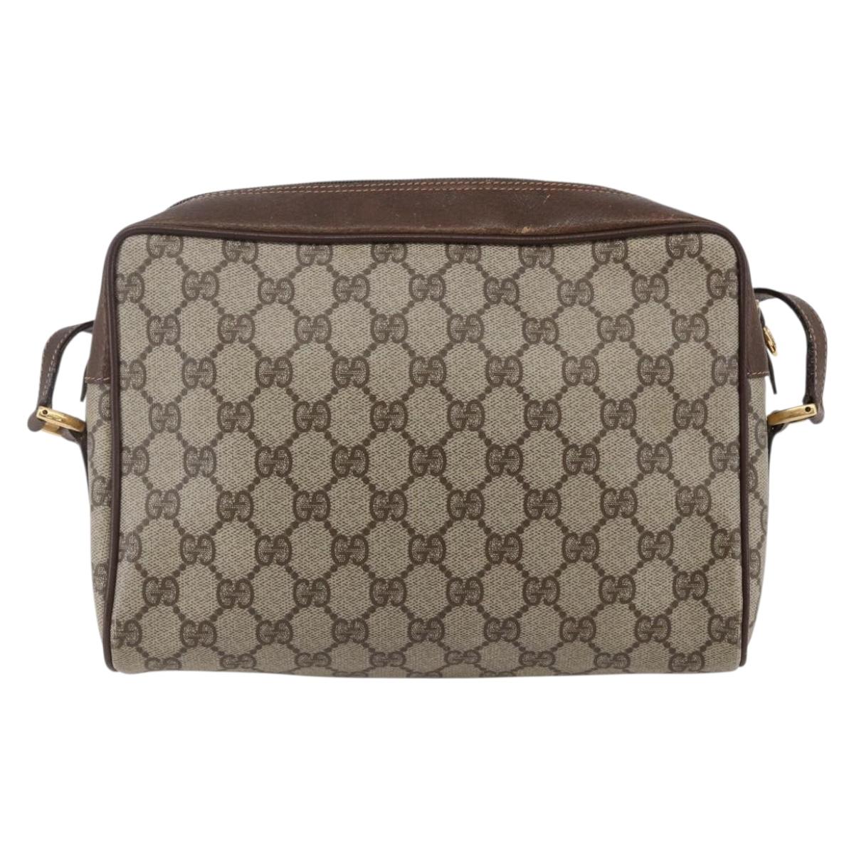 GUCCI GG Supreme Web Sherry Line Shoulder Bag PVC Leather Beige Red Auth ki6037