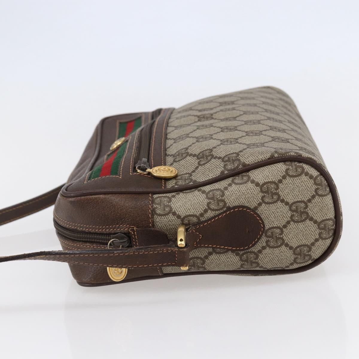GUCCI GG Supreme Web Sherry Line Shoulder Bag PVC Leather Beige Red Auth ki6037