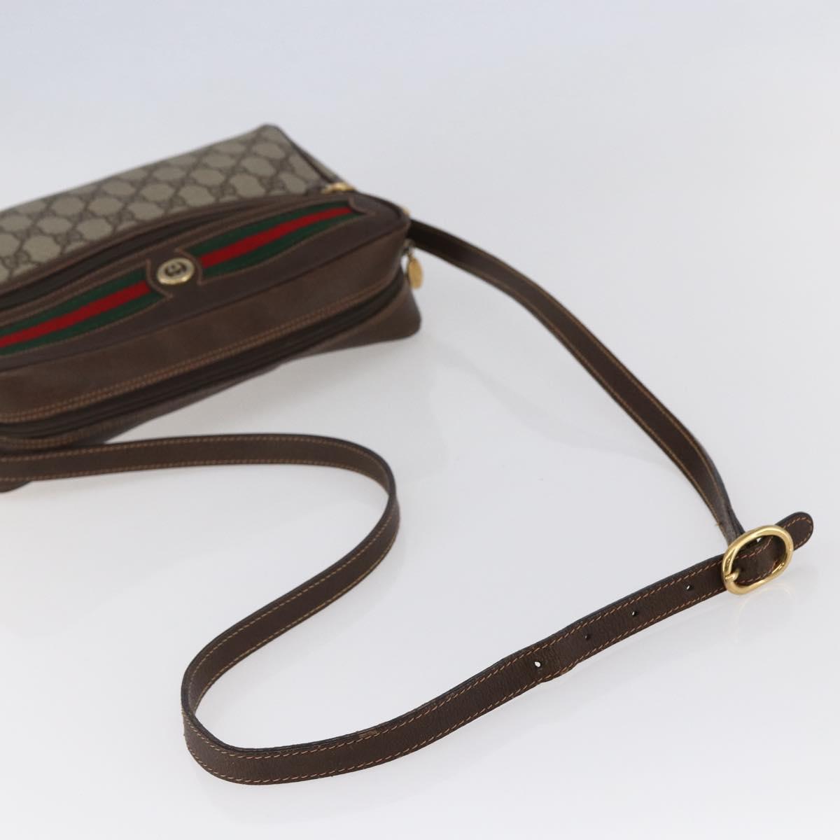 GUCCI GG Supreme Web Sherry Line Shoulder Bag PVC Leather Beige Red Auth ki6037