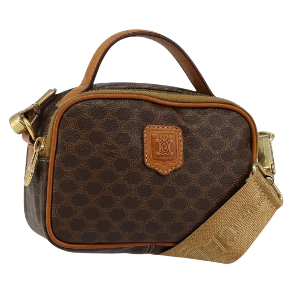 CELINE Macadam Canvas Shoulder Bag PVC Leather 2way Brown Auth ki6040