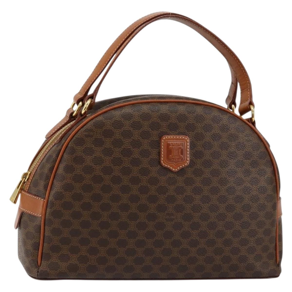 CELINE Macadam Canvas Hand Bag PVC Leather Brown Auth ki6044