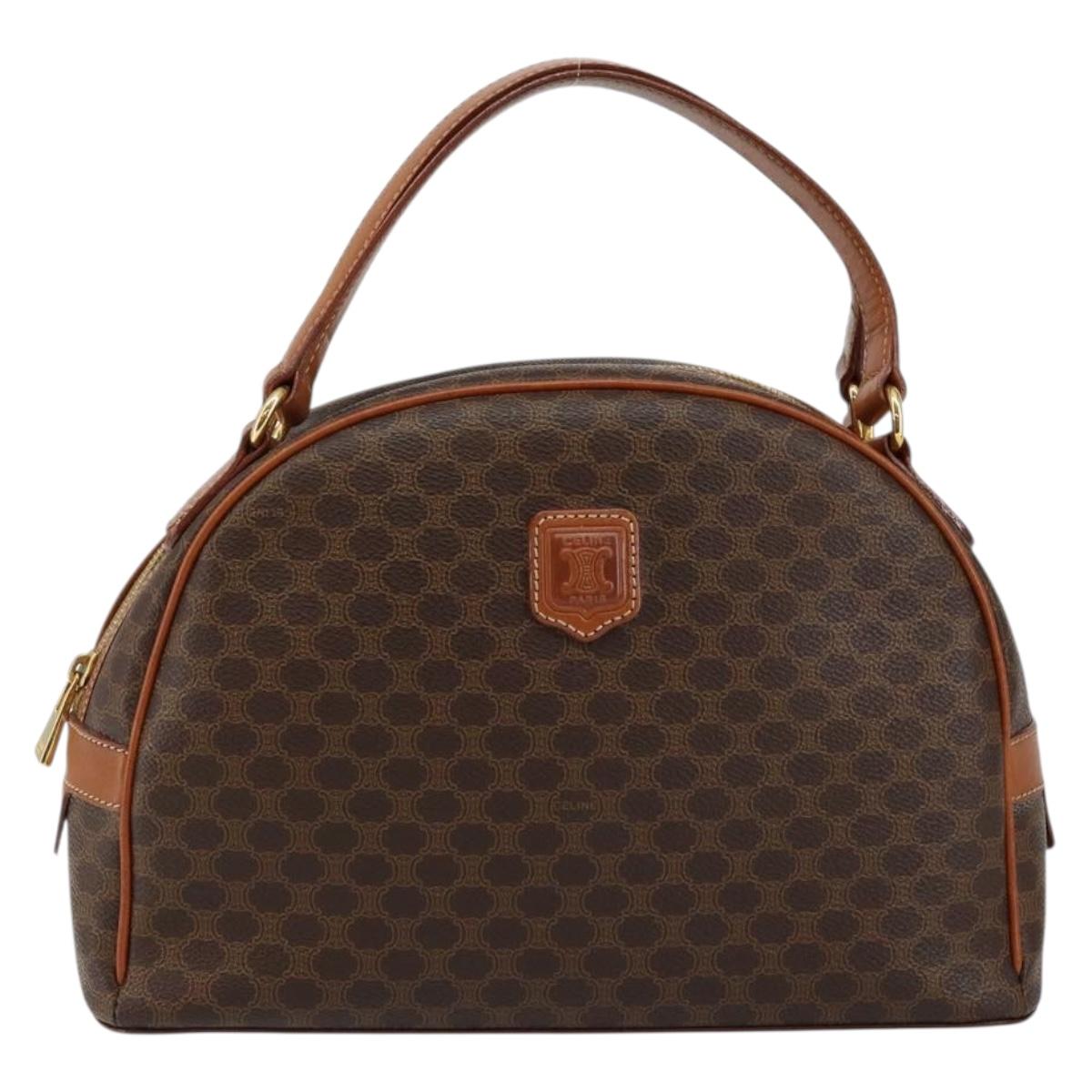 CELINE Macadam Canvas Hand Bag PVC Leather Brown Auth ki6044