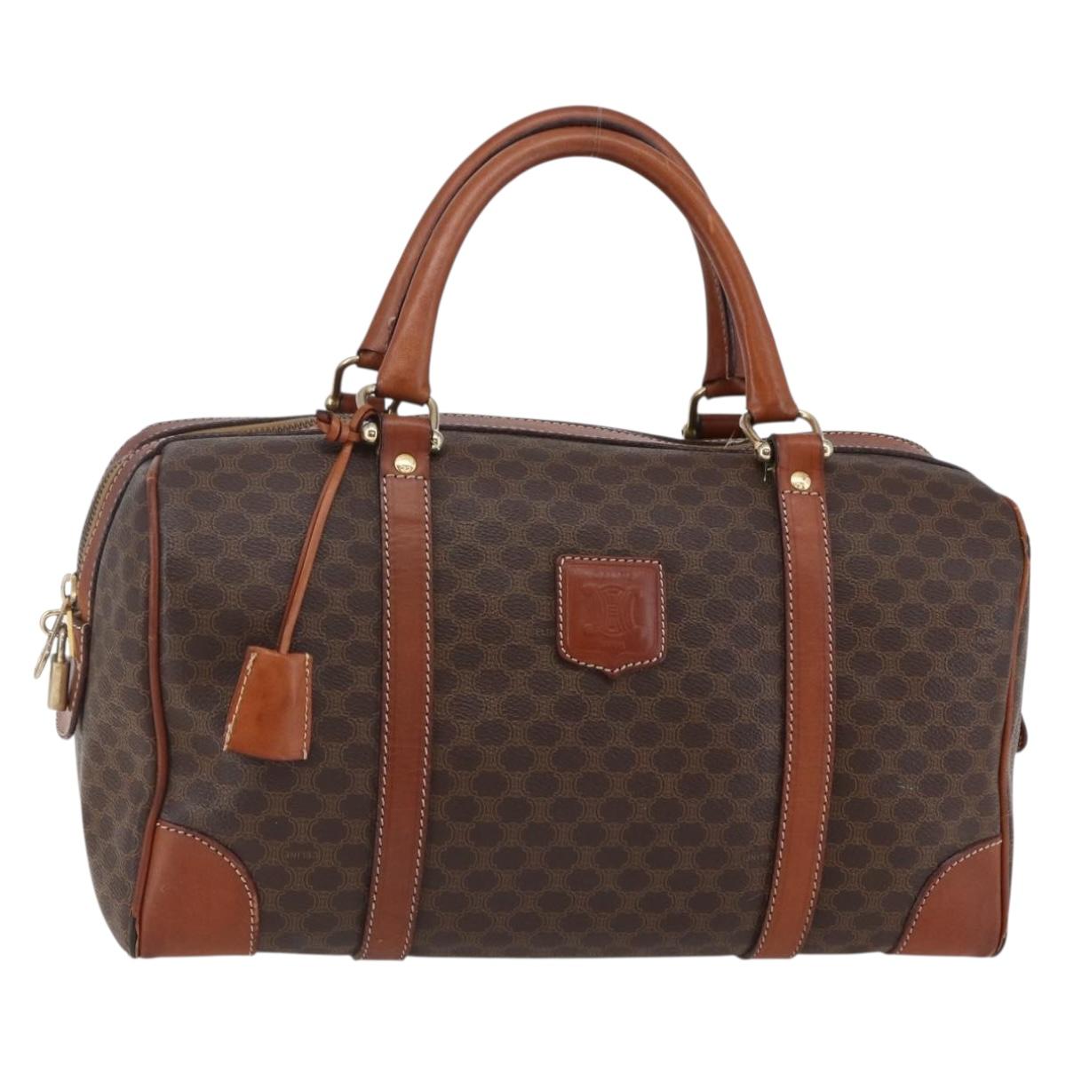 CELINE Macadam Canvas Mini Boston Bag PVC Leather Brown Auth ki6045