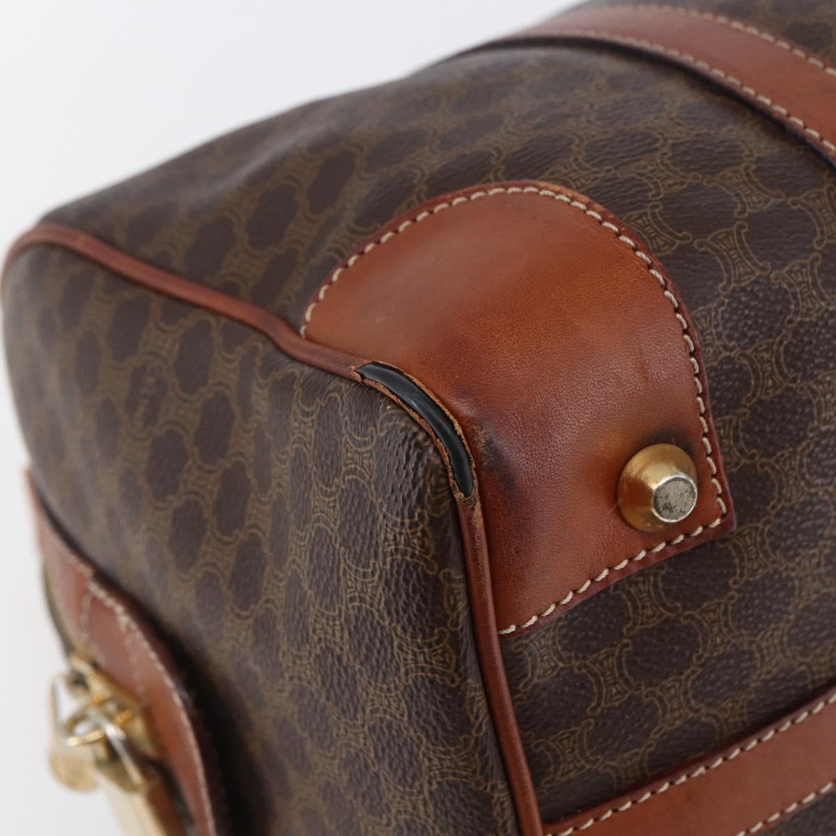 CELINE Macadam Canvas Mini Boston Bag PVC Leather Brown Auth ki6045