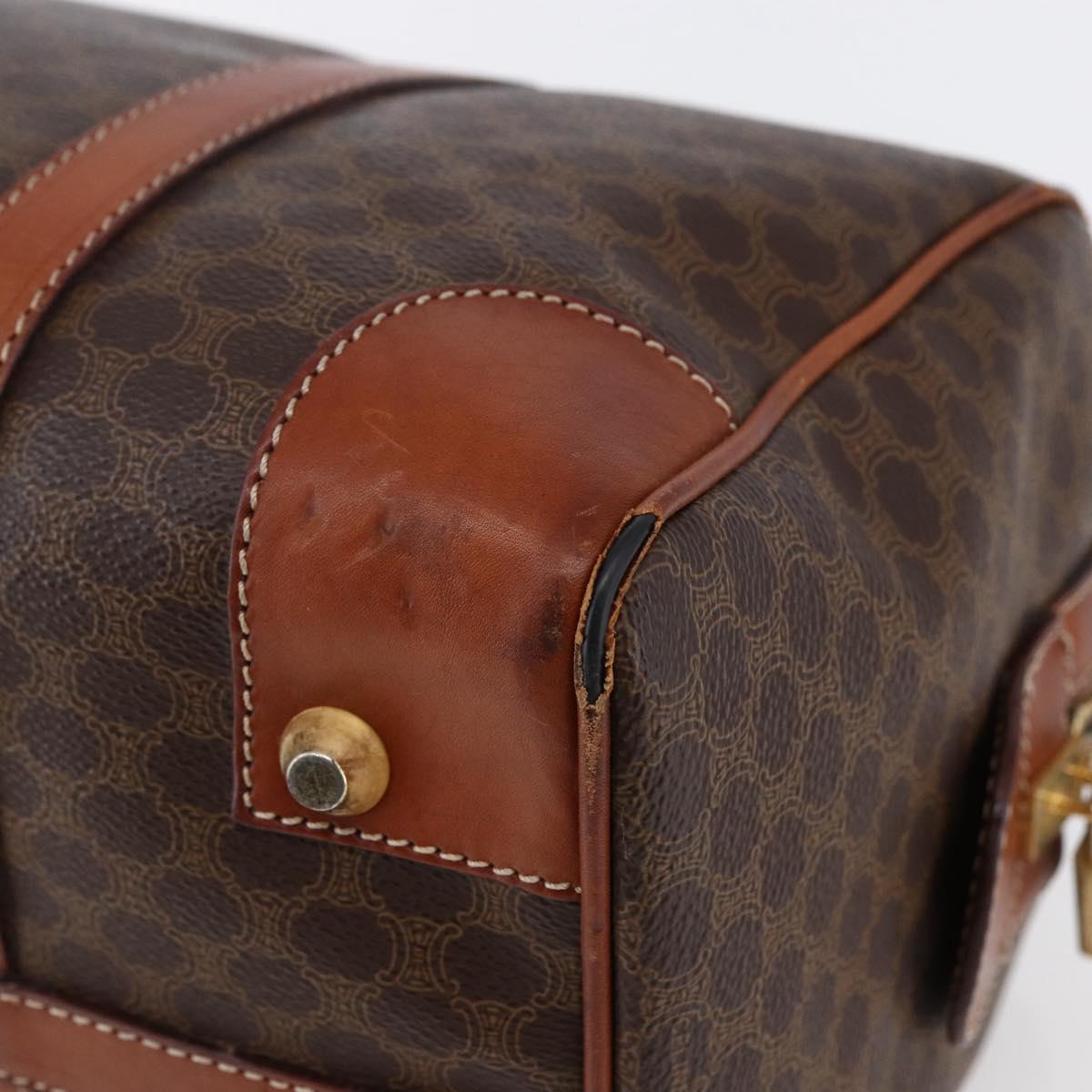 CELINE Macadam Canvas Mini Boston Bag PVC Leather Brown Auth ki6045