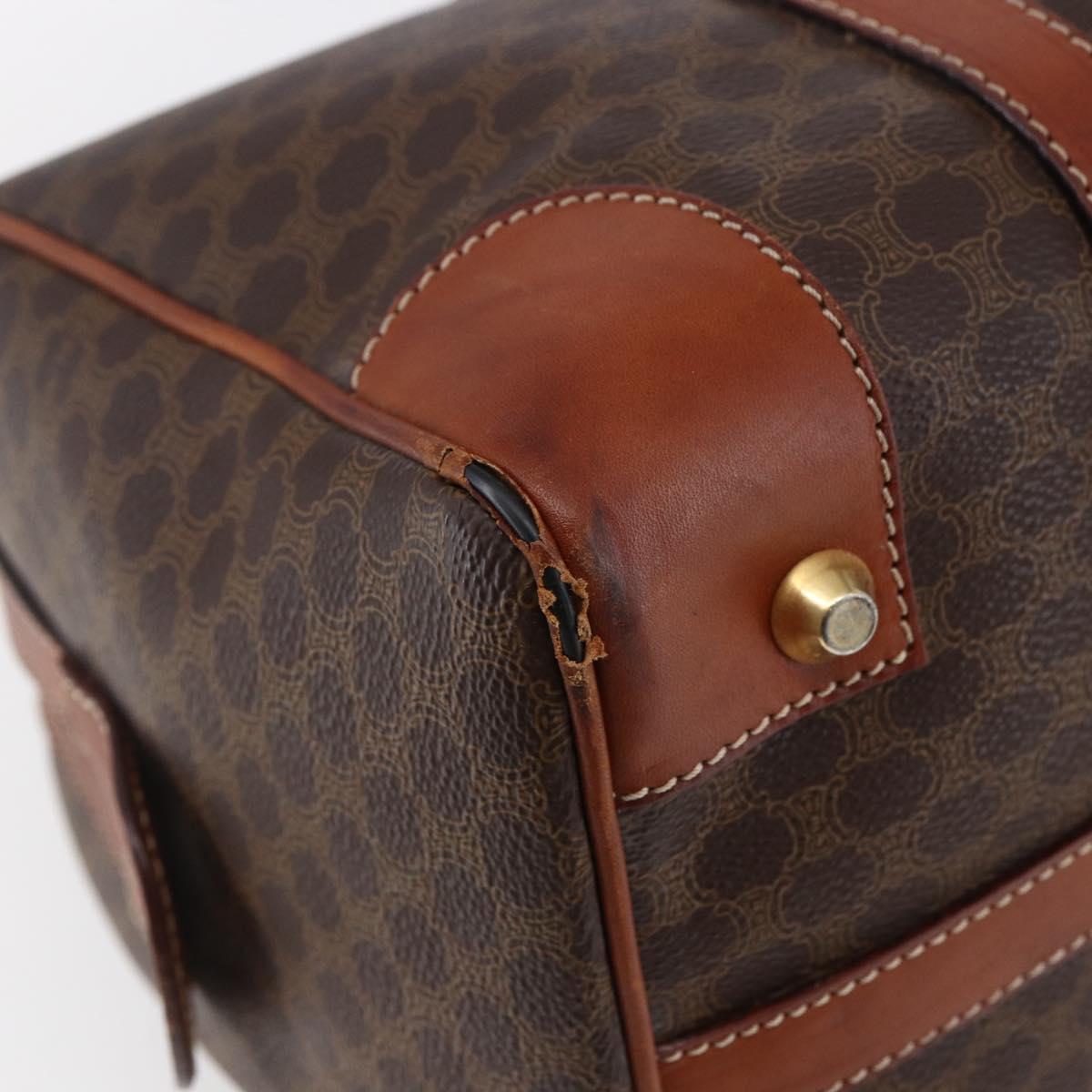 CELINE Macadam Canvas Mini Boston Bag PVC Leather Brown Auth ki6045