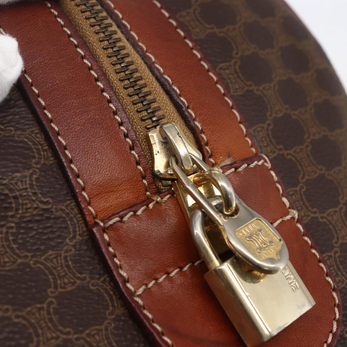 CELINE Macadam Canvas Mini Boston Bag PVC Leather Brown Auth ki6045