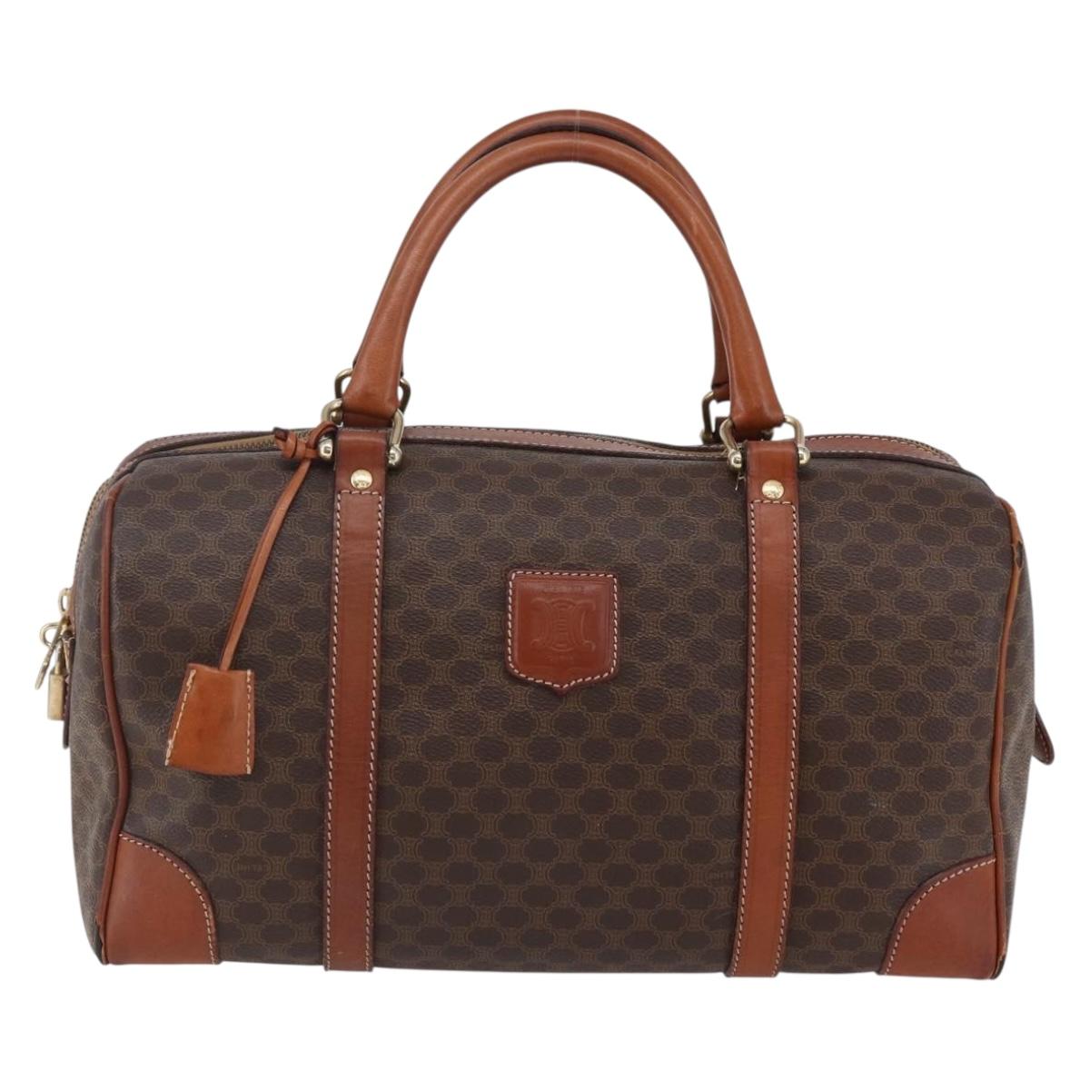 CELINE Macadam Canvas Mini Boston Bag PVC Leather Brown Auth ki6045