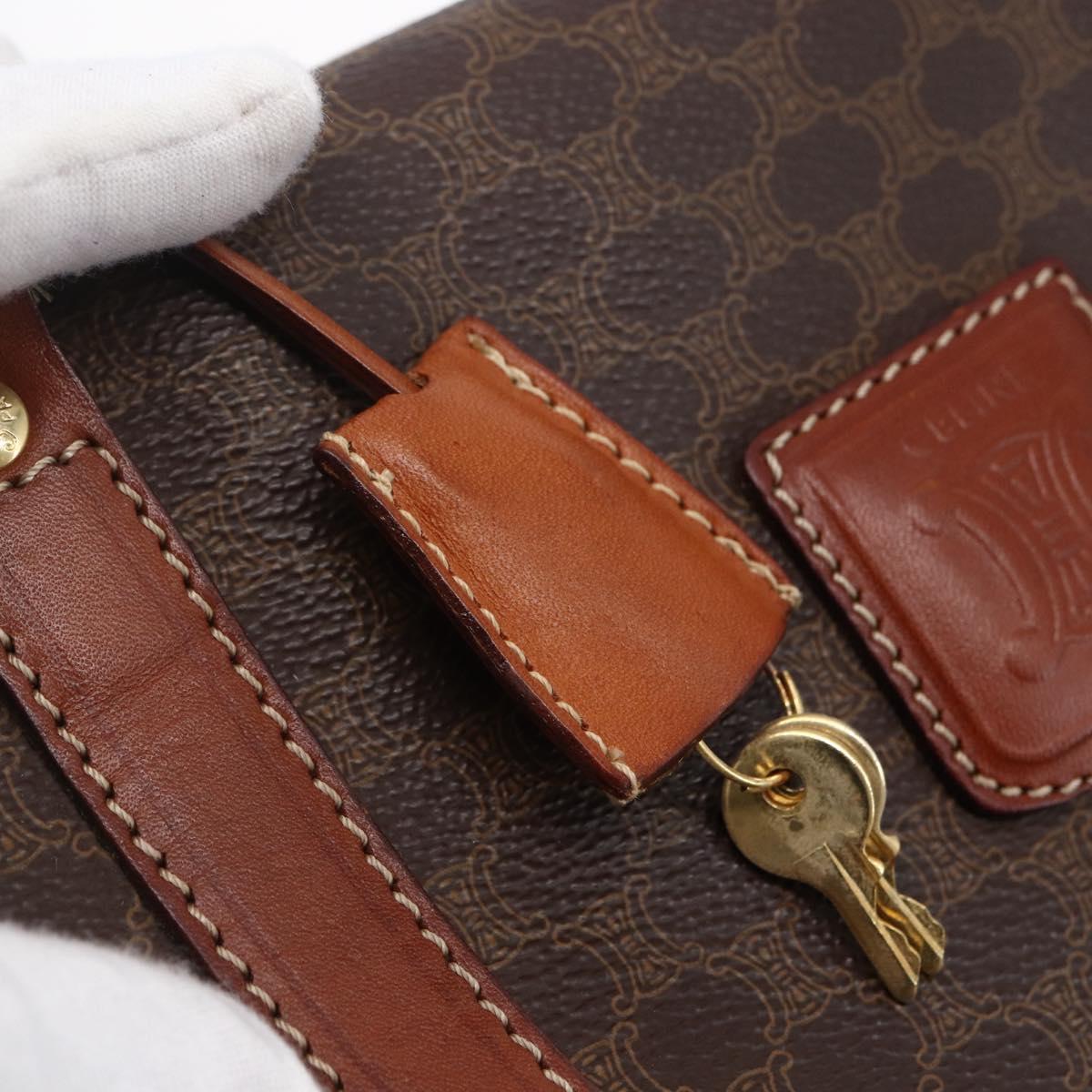 CELINE Macadam Canvas Mini Boston Bag PVC Leather Brown Auth ki6045
