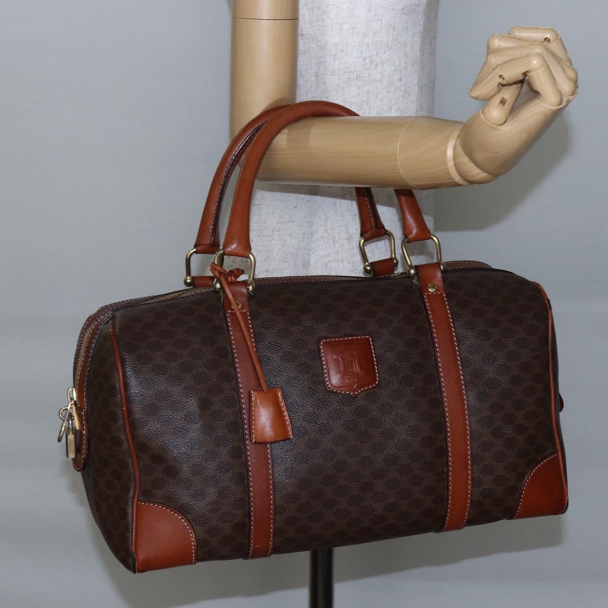 CELINE Macadam Canvas Mini Boston Bag PVC Leather Brown Auth ki6045