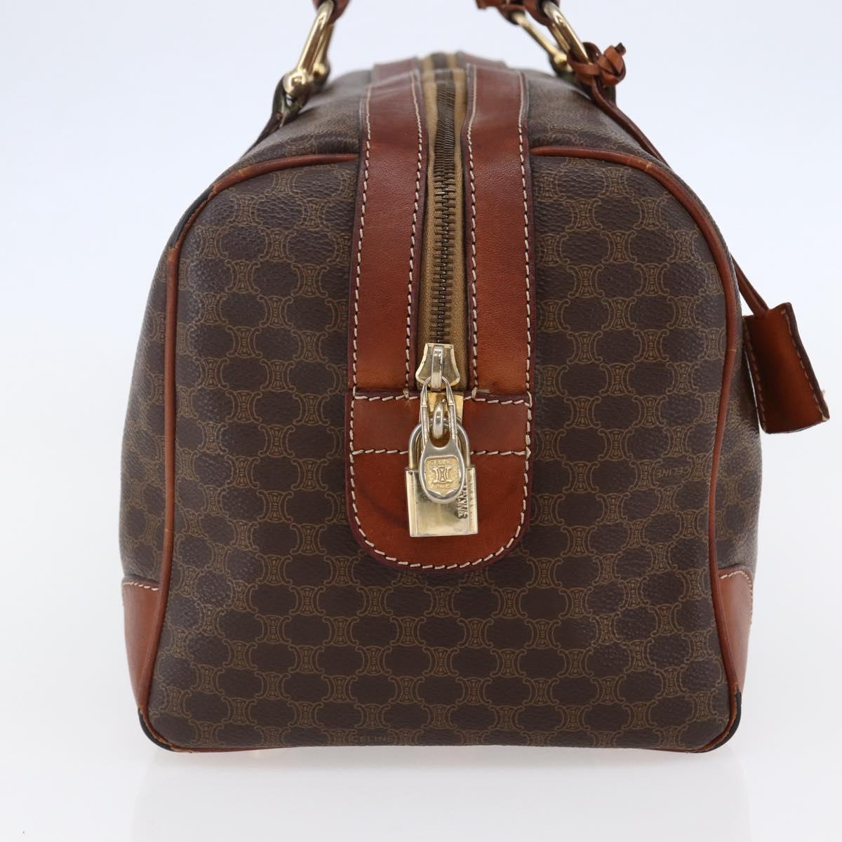 CELINE Macadam Canvas Mini Boston Bag PVC Leather Brown Auth ki6045