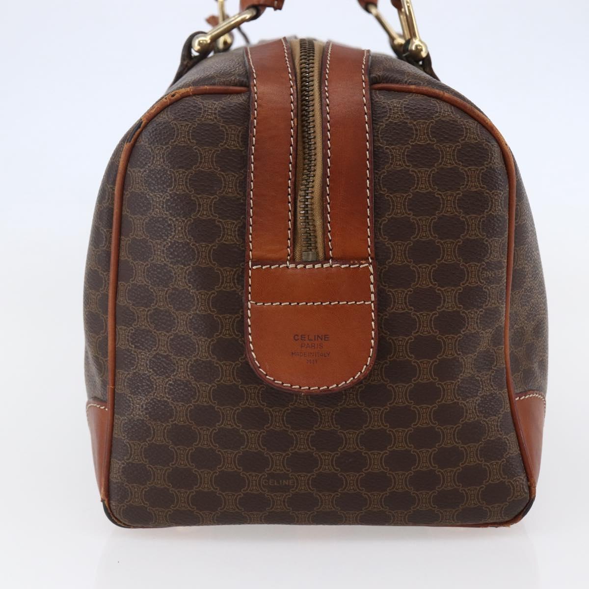 CELINE Macadam Canvas Mini Boston Bag PVC Leather Brown Auth ki6045