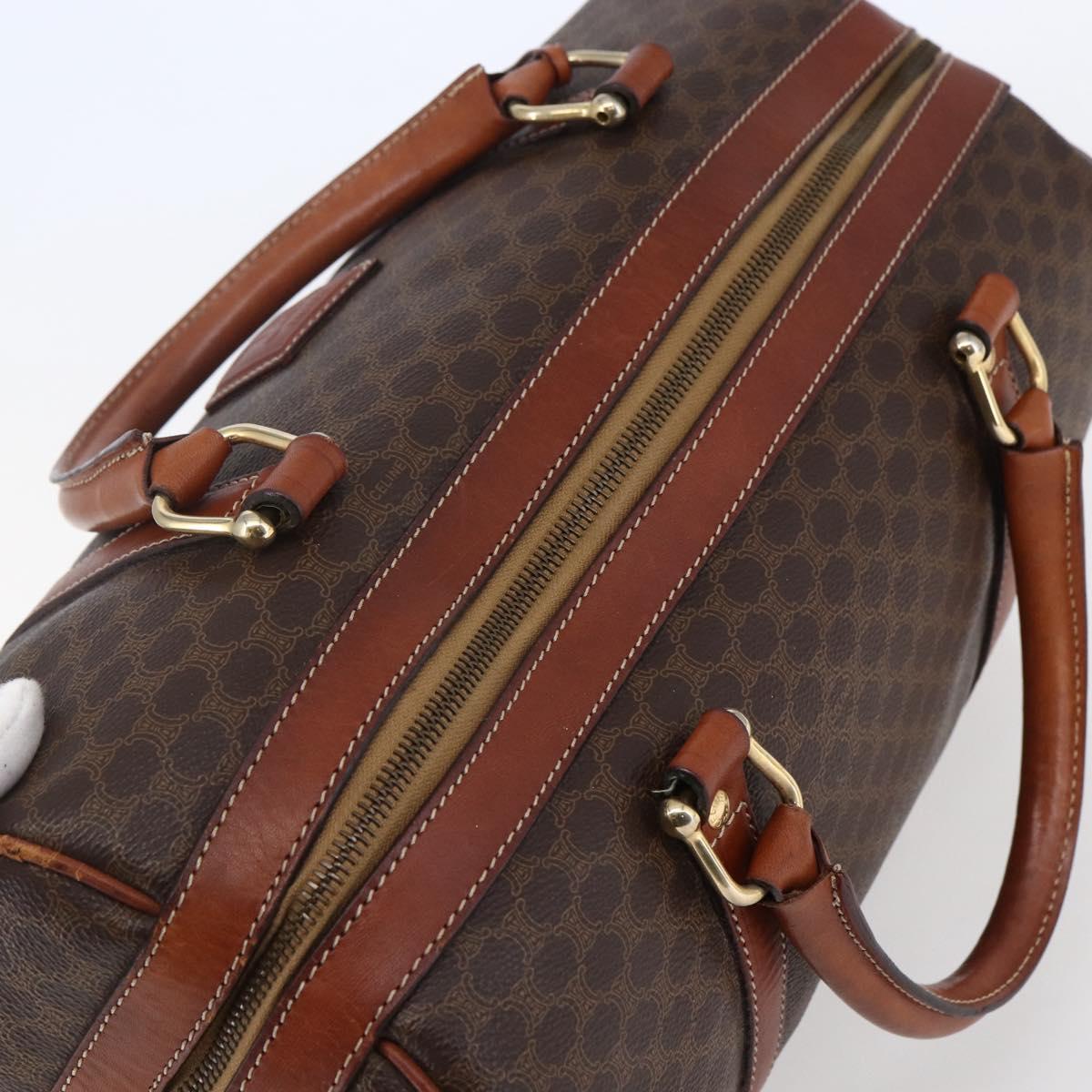 CELINE Macadam Canvas Mini Boston Bag PVC Leather Brown Auth ki6045