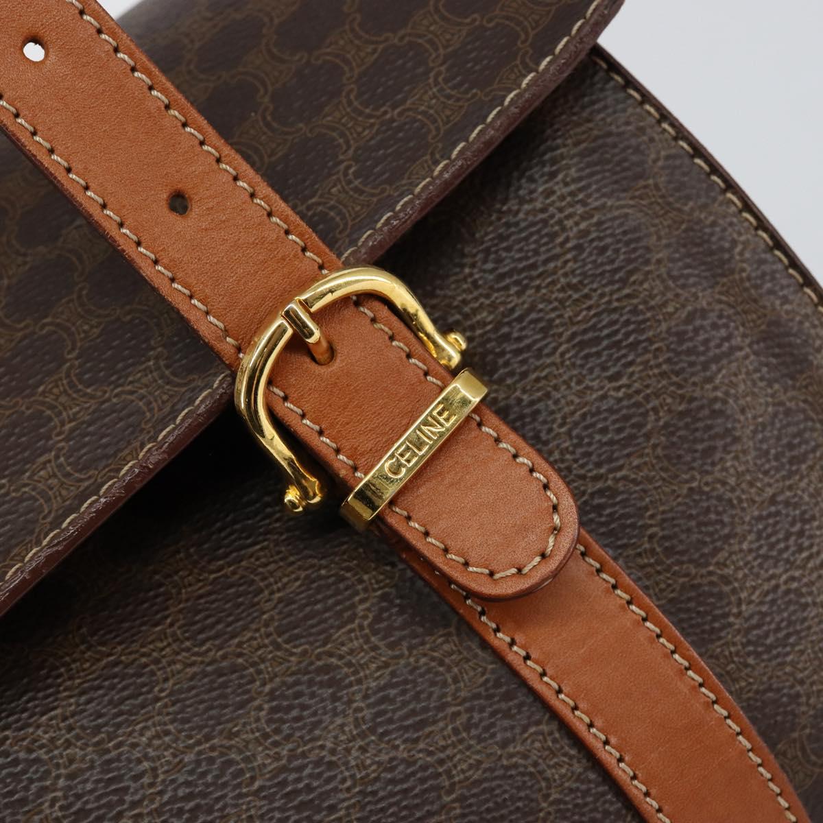 CELINE Macadam Canvas Hand Bag PVC Leather Brown Auth ki6046