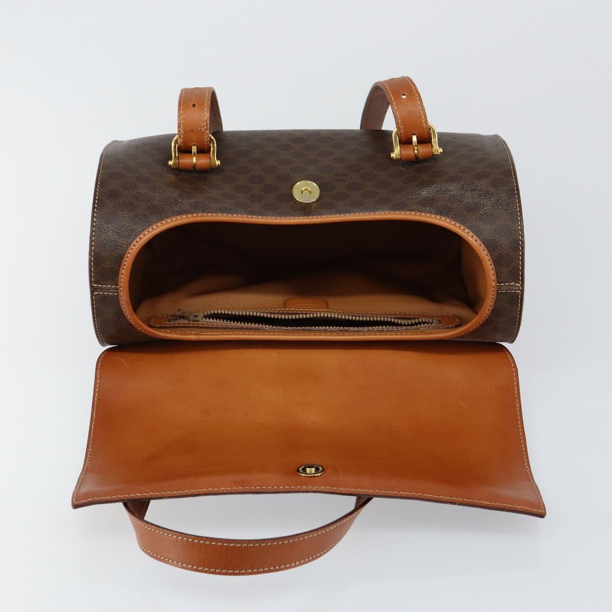 CELINE Macadam Canvas Hand Bag PVC Leather Brown Auth ki6046