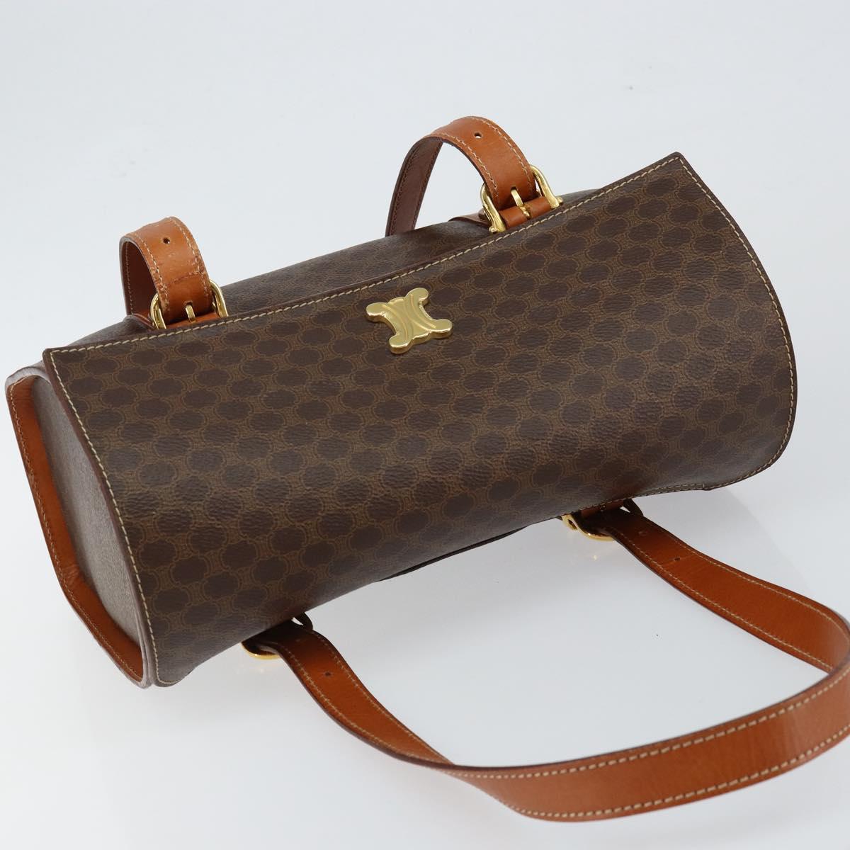 CELINE Macadam Canvas Hand Bag PVC Leather Brown Auth ki6046