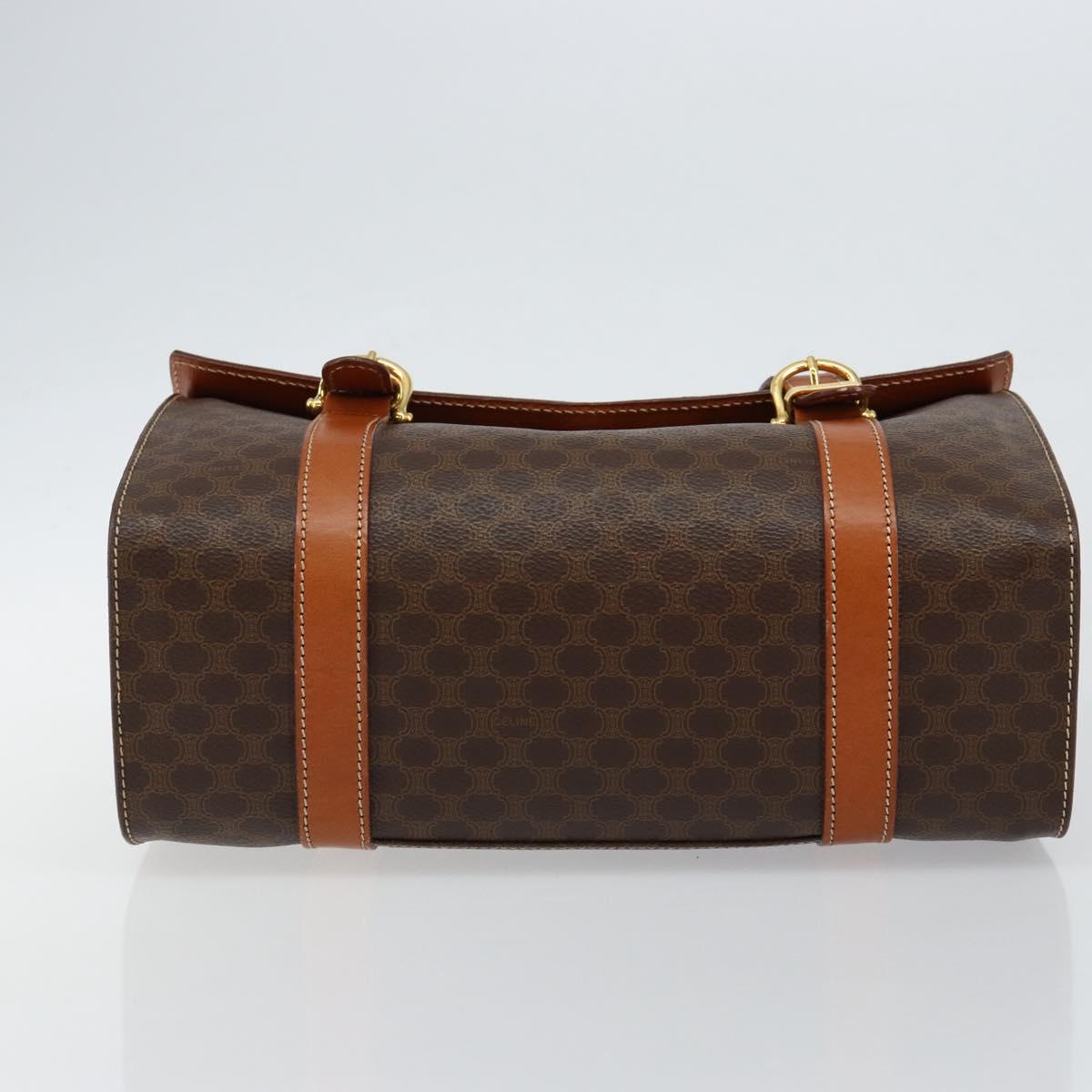 CELINE Macadam Canvas Hand Bag PVC Leather Brown Auth ki6046