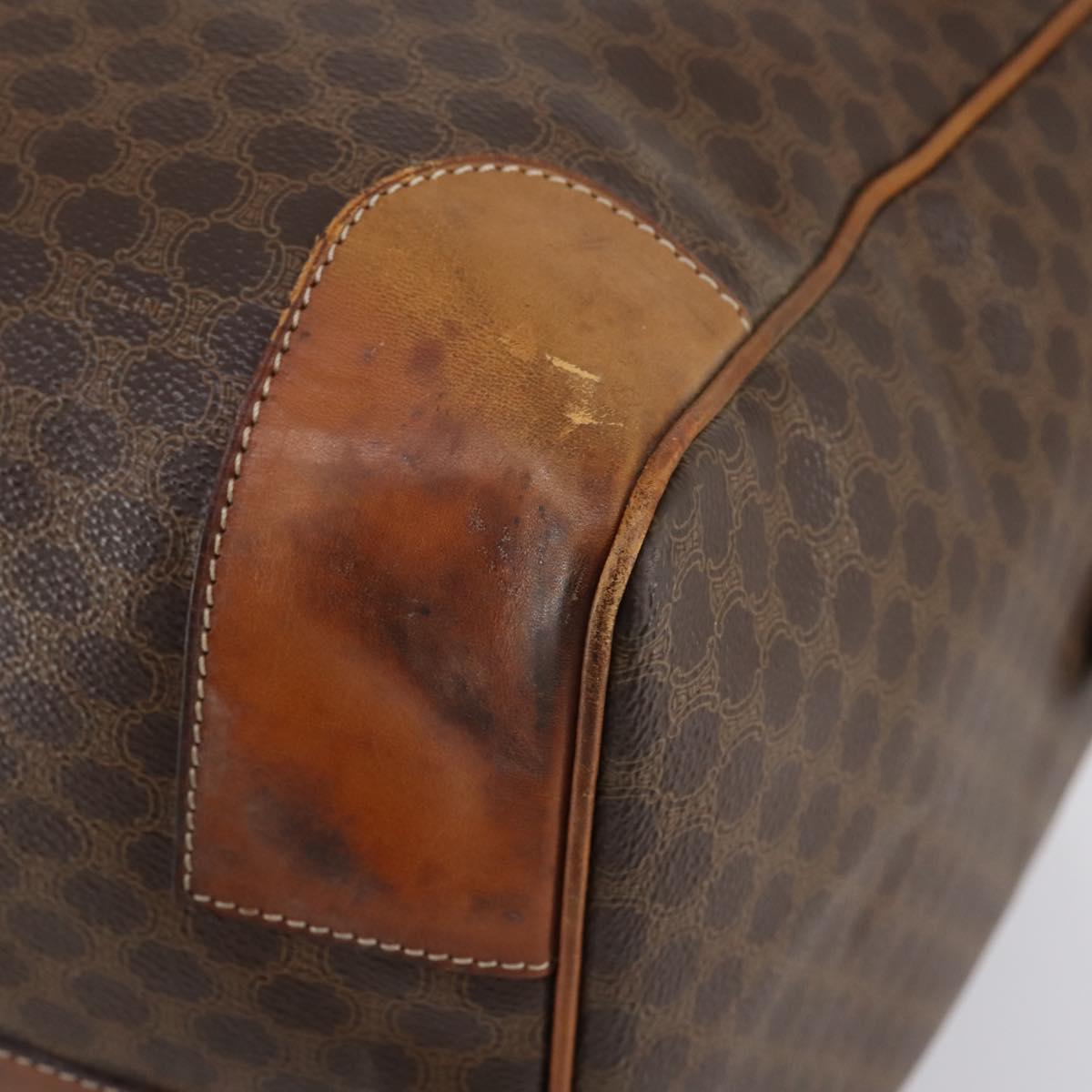 CELINE Macadam Canvas Boston Bag PVC Leather Brown Auth ki6048