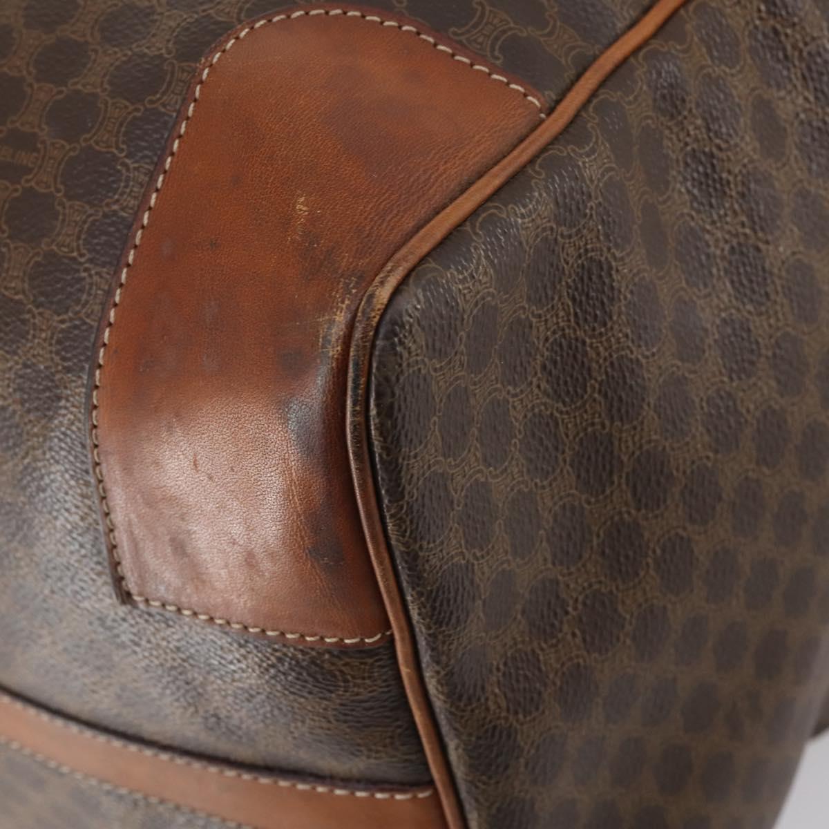 CELINE Macadam Canvas Boston Bag PVC Leather Brown Auth ki6048