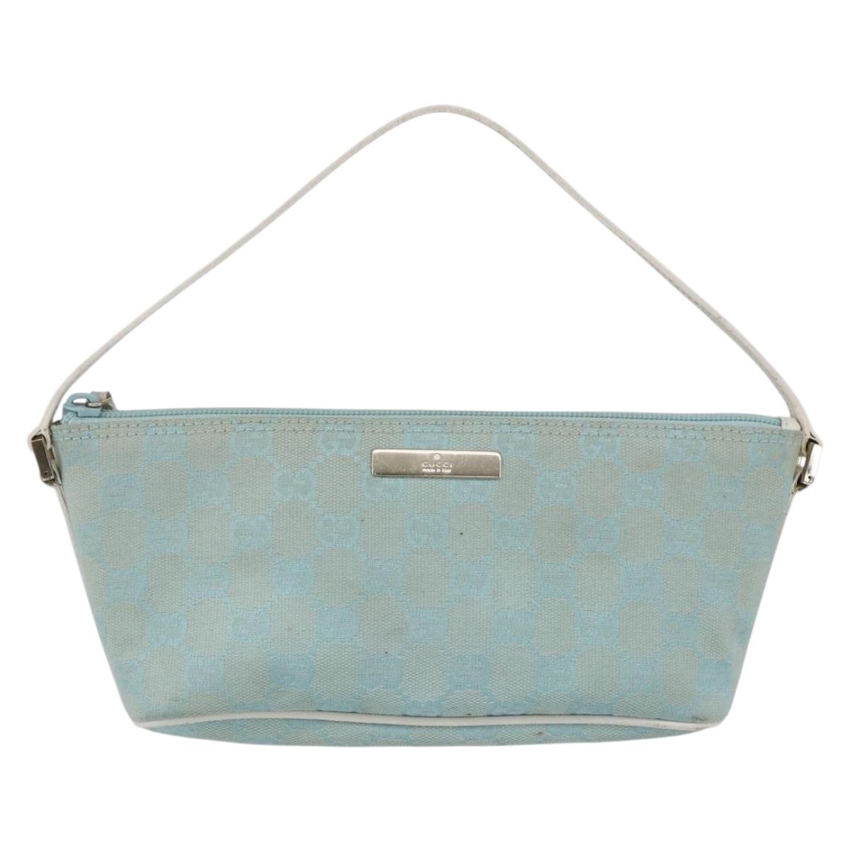 GUCCI GG Canvas Accessory Pouch Light Blue White Auth ki6051