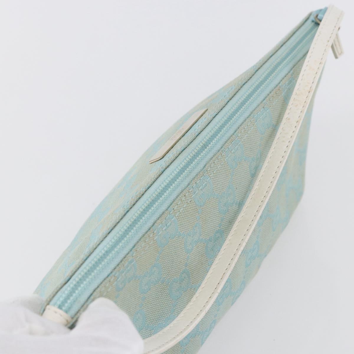 GUCCI GG Canvas Accessory Pouch Light Blue White Auth ki6051