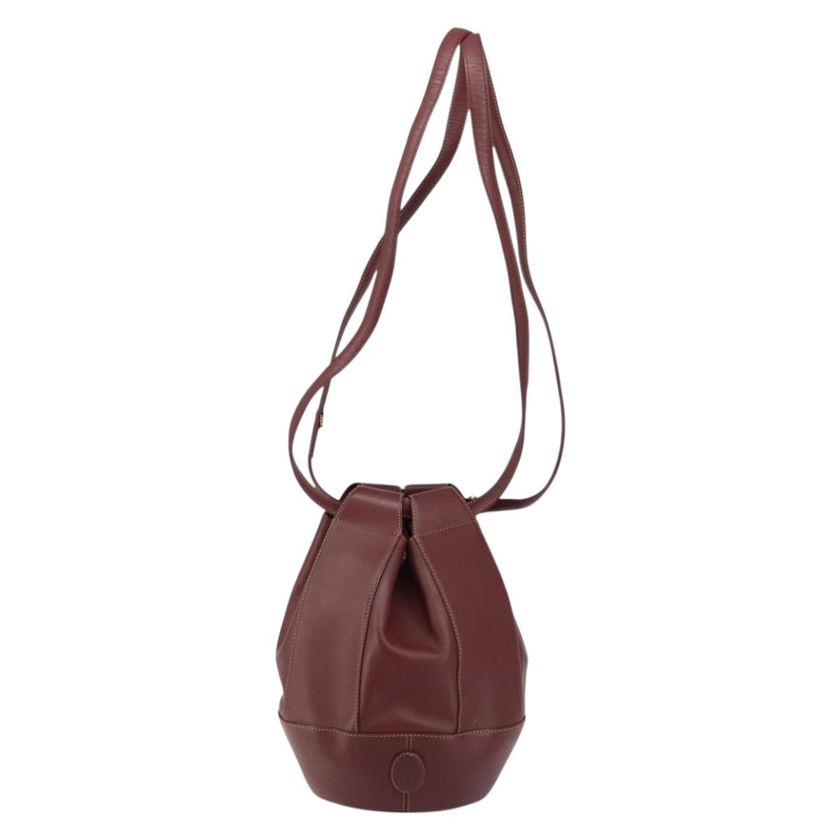 CARTIER Must Line Shoulder Bag Leather Bordeaux Auth ki6052