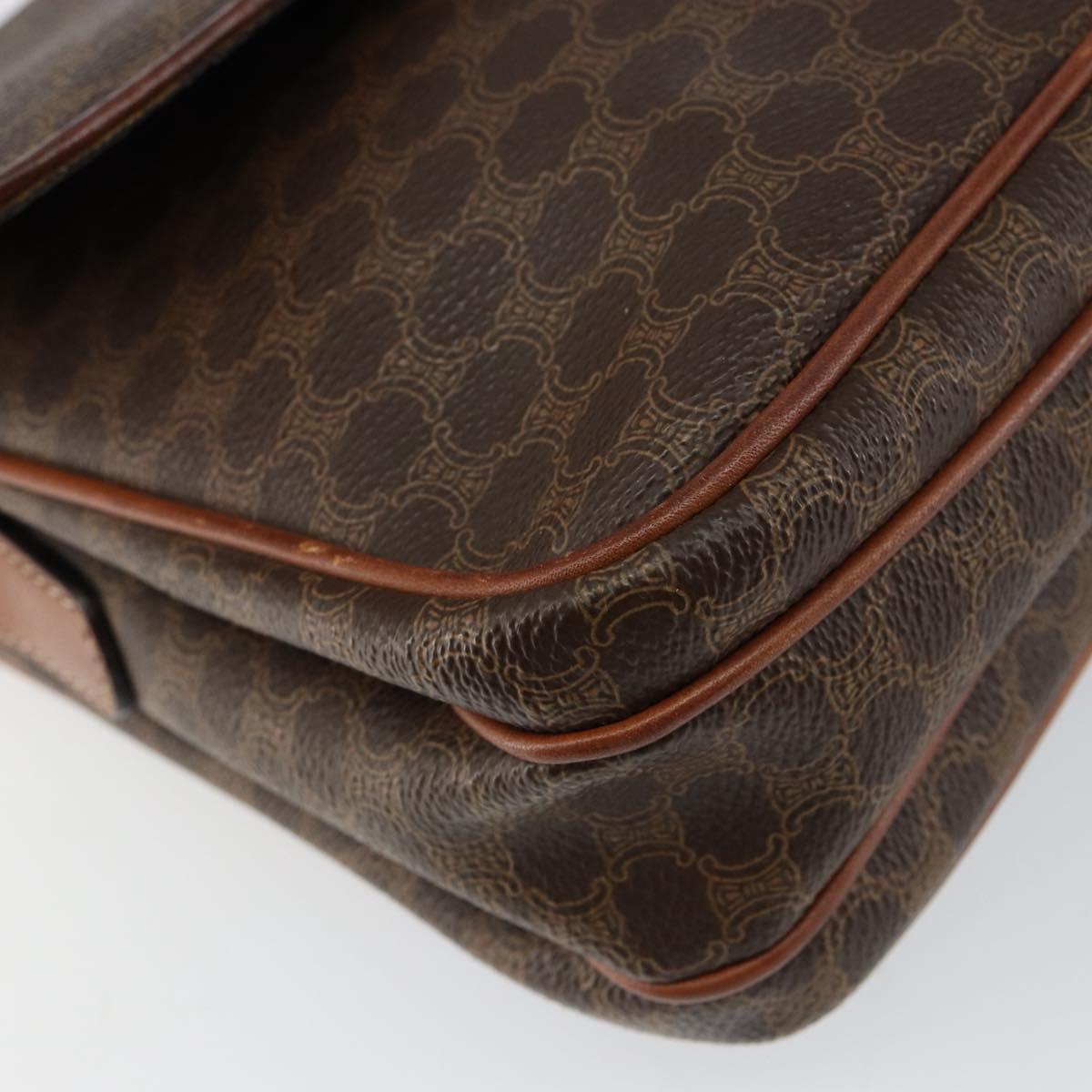 CELINE Macadam Canvas Shoulder Bag PVC Leather Brown Auth ki6056