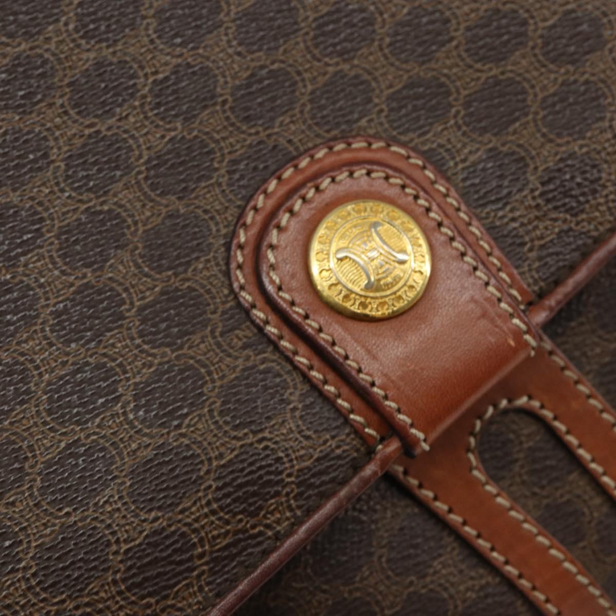 CELINE Macadam Canvas Shoulder Bag PVC Leather Brown Auth ki6056