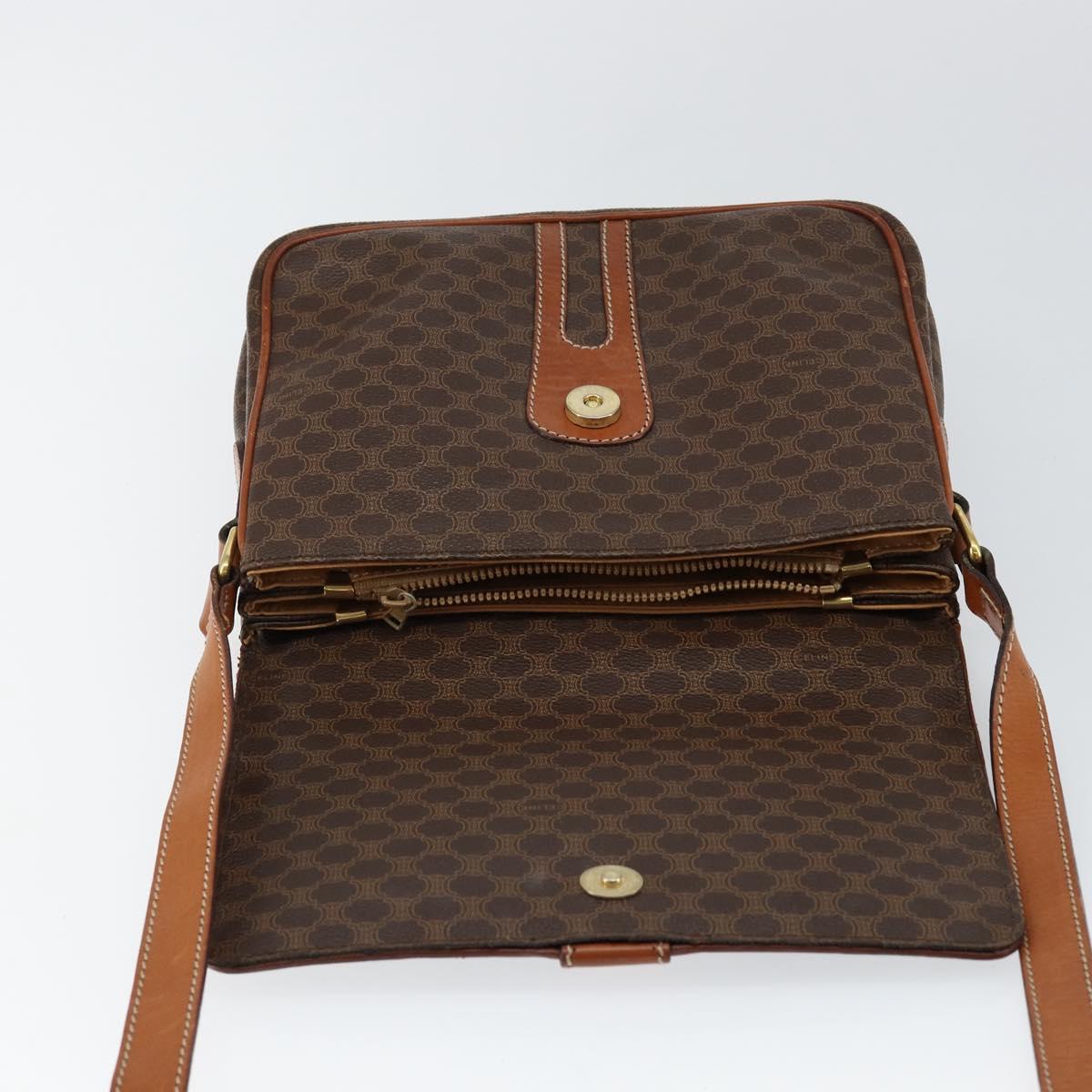 CELINE Macadam Canvas Shoulder Bag PVC Leather Brown Auth ki6056